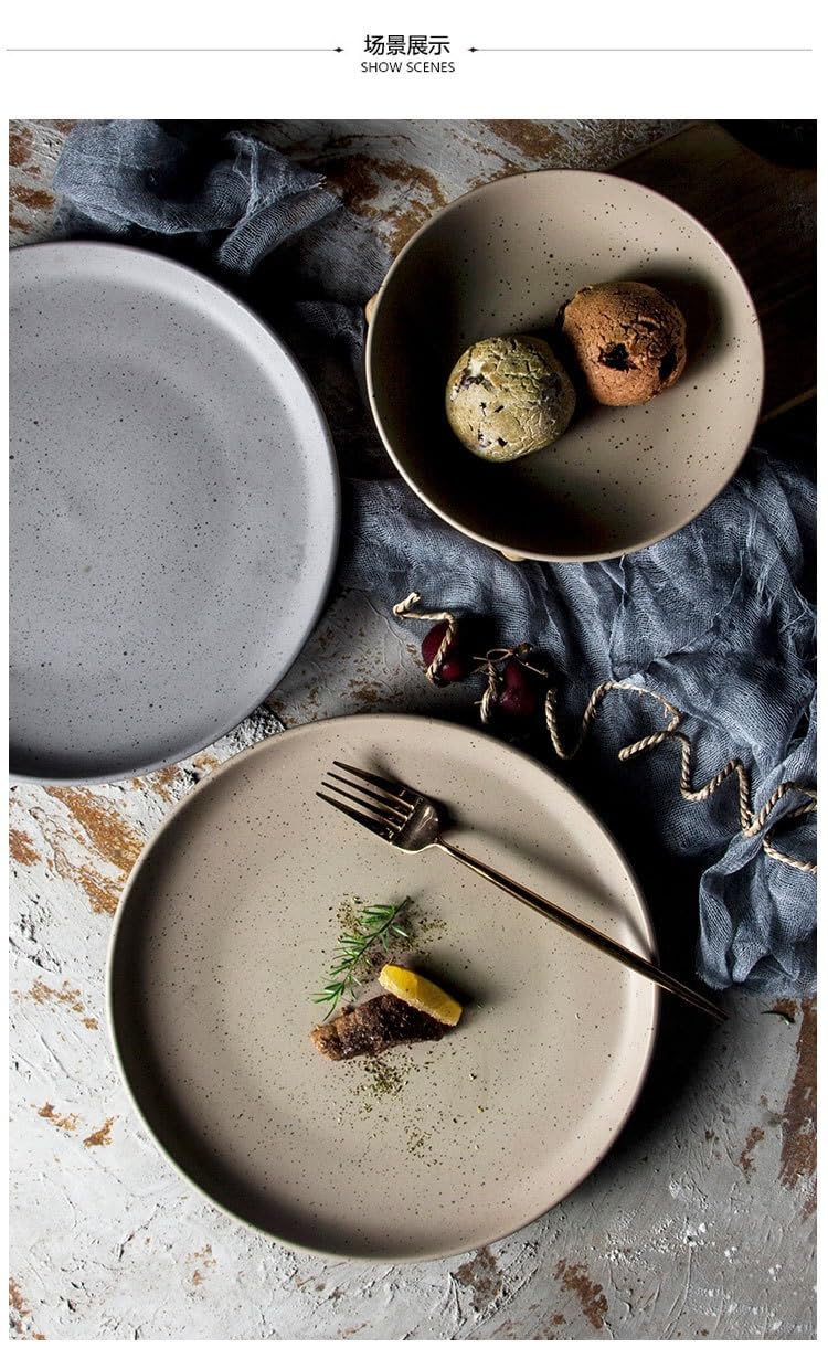 Talerze do makaronu, gliniane talerze deserowe, zastawa stołowa japońska zastawa stołowa restauracja hotel matowy szary okrągły talerz na warzywa vintage ceramiczny płytki talerz duże