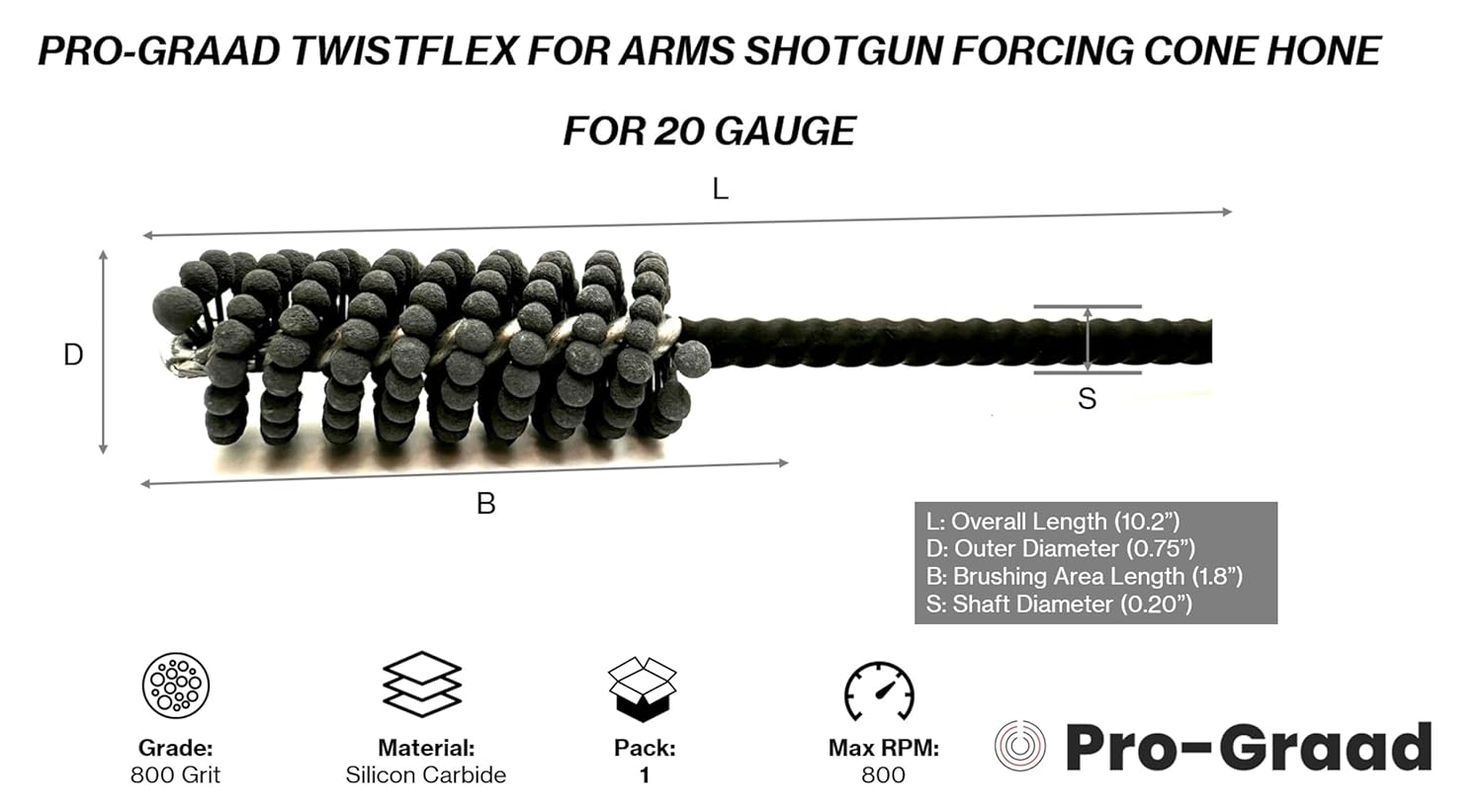Shotgun Forcing Cone TwistFlex Hone for 20 Gauge, 800 Grit Silicon Carbide, (Pack of 1)