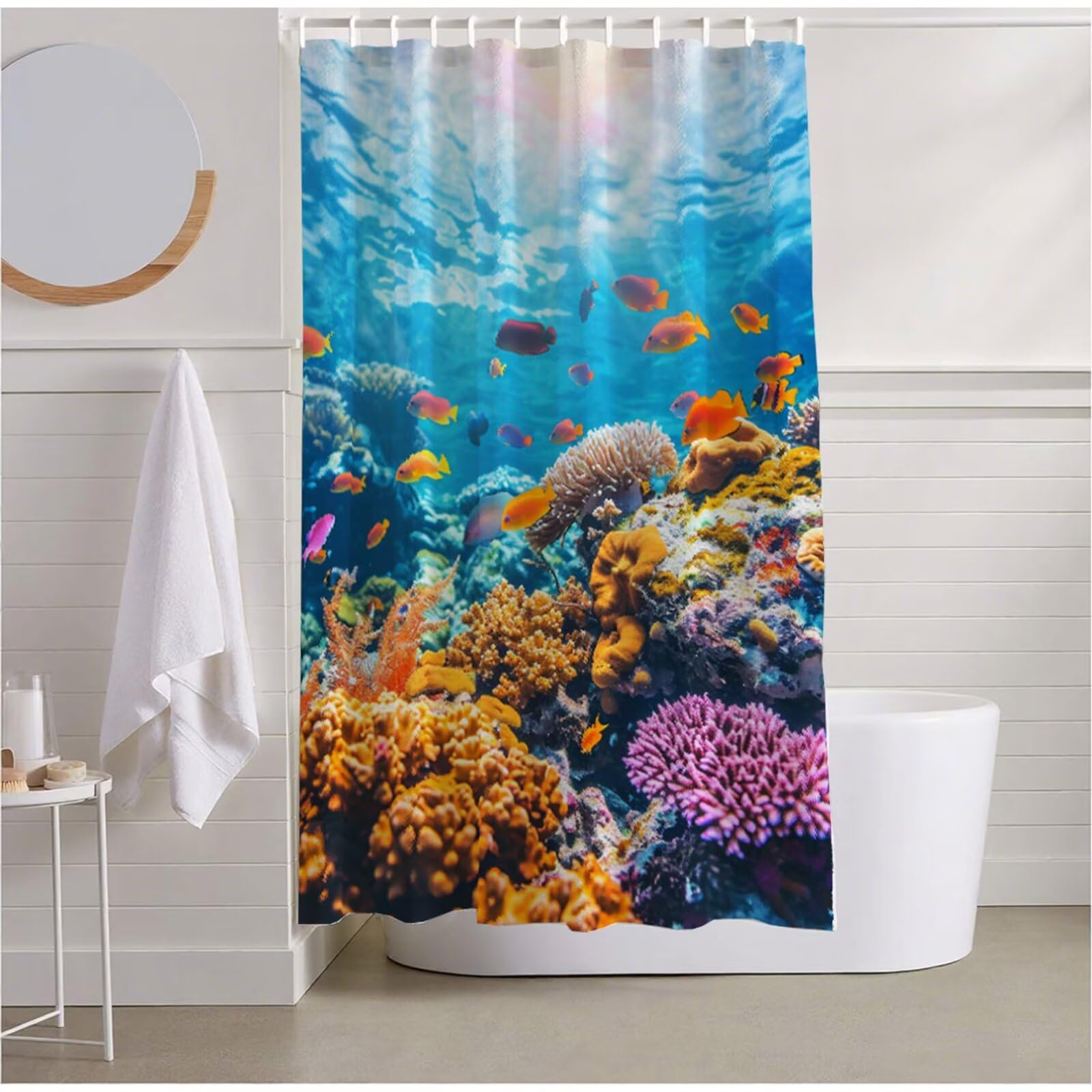 Rideaux corail salle de bain 100x200 imperméables avec 12 crochets pour douche et baignoire