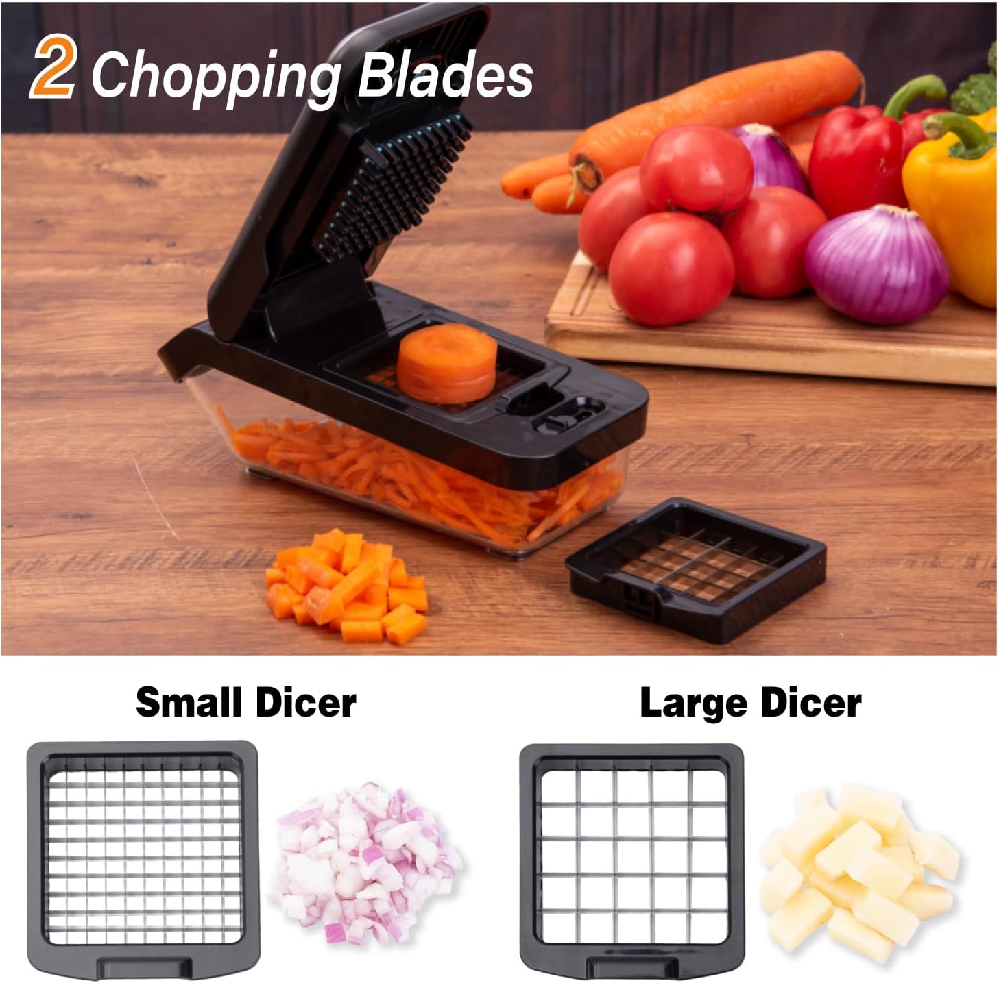 Vegetable Chopper, 10-in-1 Mandoline Slicer & Food Chopper, Multifunctional Veggie Onion Chopper Cutter with Container and Spiralizer, Kitchen Gadgets for Salad,Potato,Carrot,and Garlic