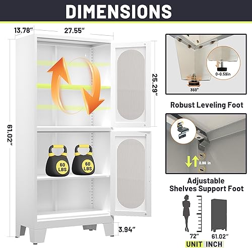 Miniatura 64 de Gabinete de almacenamiento de despensa negro de 61 pulgadas, armario de despensa de cocina con puertas y estantes de vidrio acrílico, con pie de
