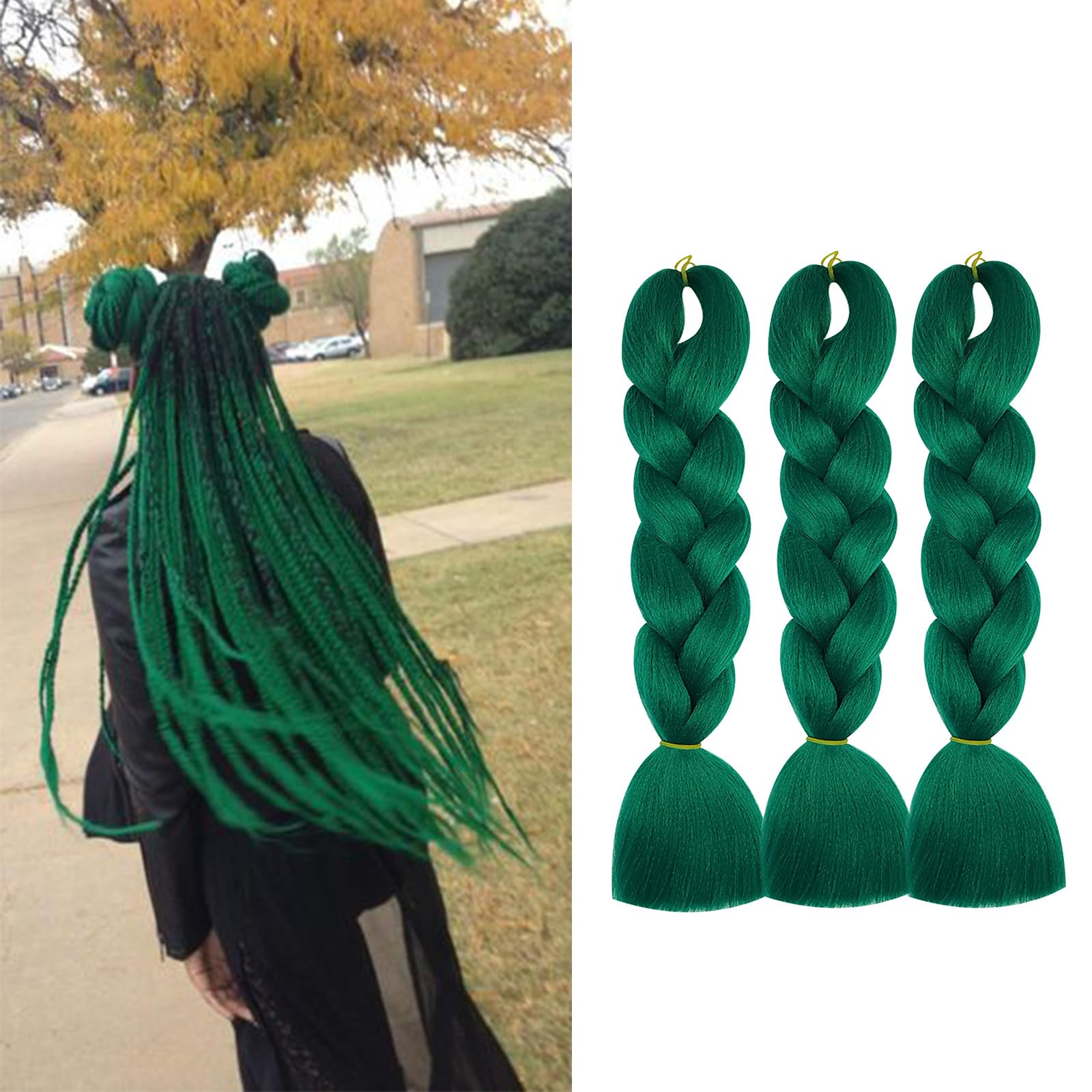 Amazon.com : Herina Dark Green Hair Extensions 3pcs Green Braiding