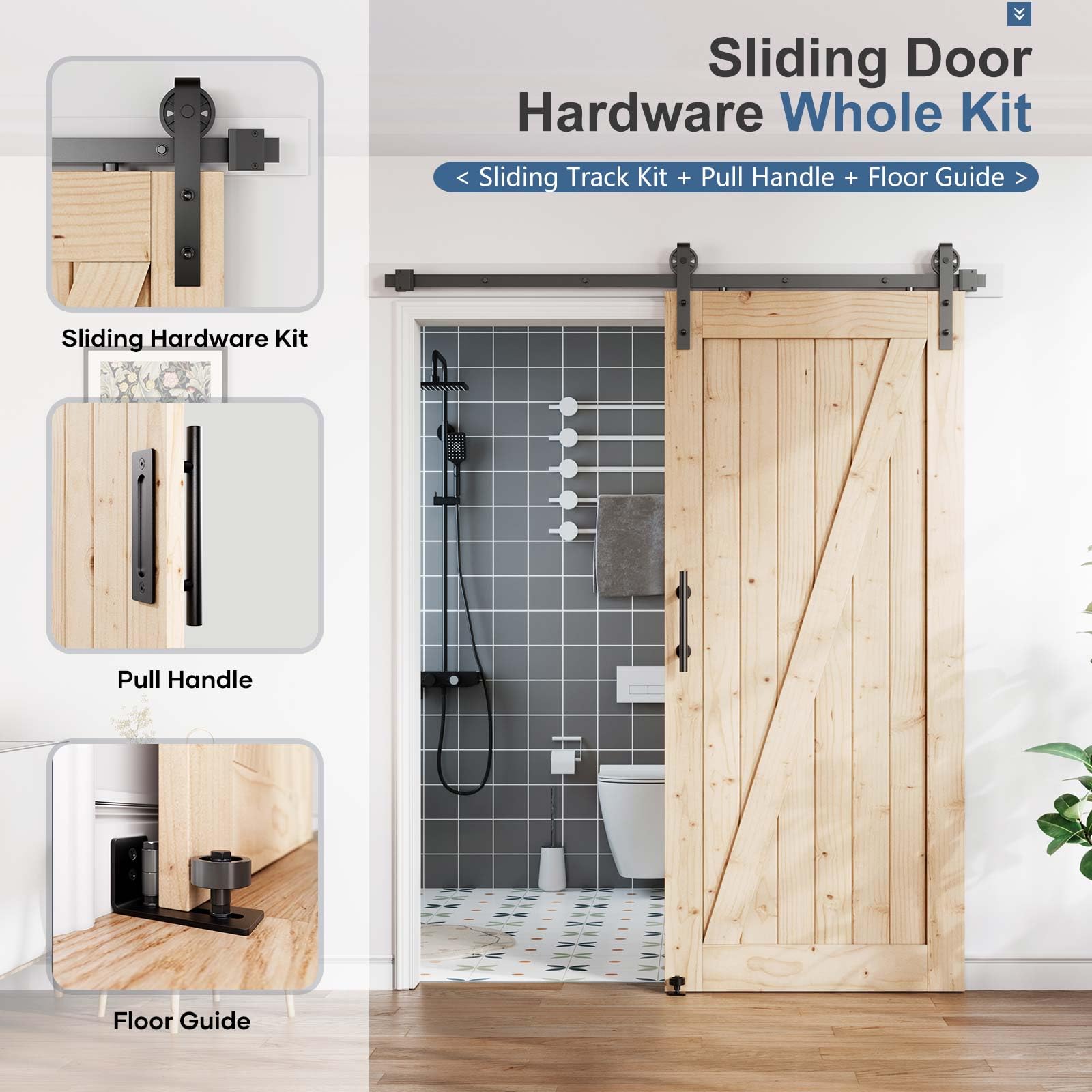 EaseLife 6.7FT Sliding Barn Door Hardware Track Kit & Handle,Big Industrial Spoke Wheel Pulley,Wall Mount,Slide Smoothly Quietly,Easy Install,Black,80" Track Fit for 36-38" Wide Opening (No Door) — Amazon image 2