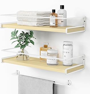 Forbena Floating Nursery Book Shelves, Natural Wood Wall Bookshelves for Girls Boys Bedroom, Wall Mounted Nursery Shelves for Books, Bows, Stuffed Animals, Toys, Study Room, Bathroom (Set of 2)