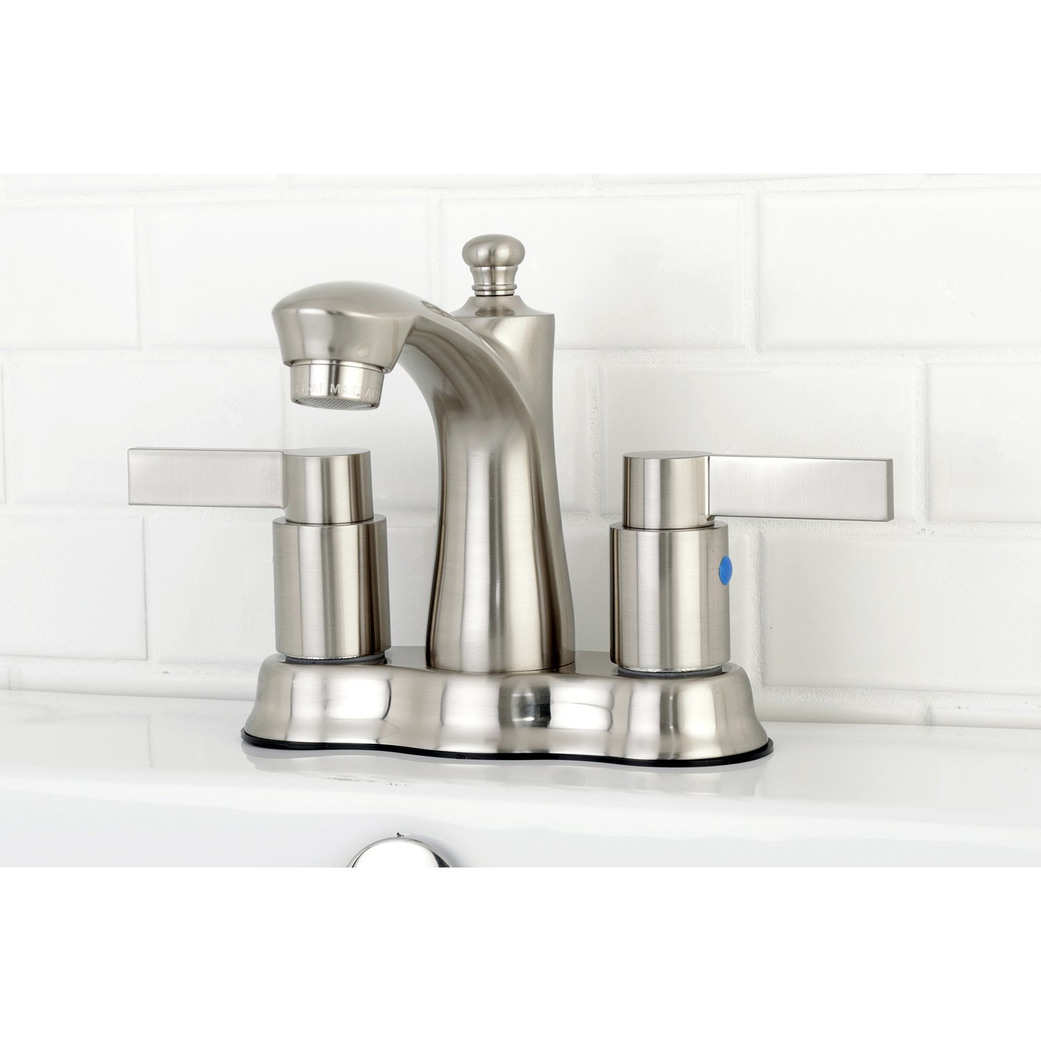 Kingston Brass Fb7618Ndl - Juego de llaves de lavabo con desplegable para minoristas, níquel satinado, 3 – 5/8" de alcance de boquilla