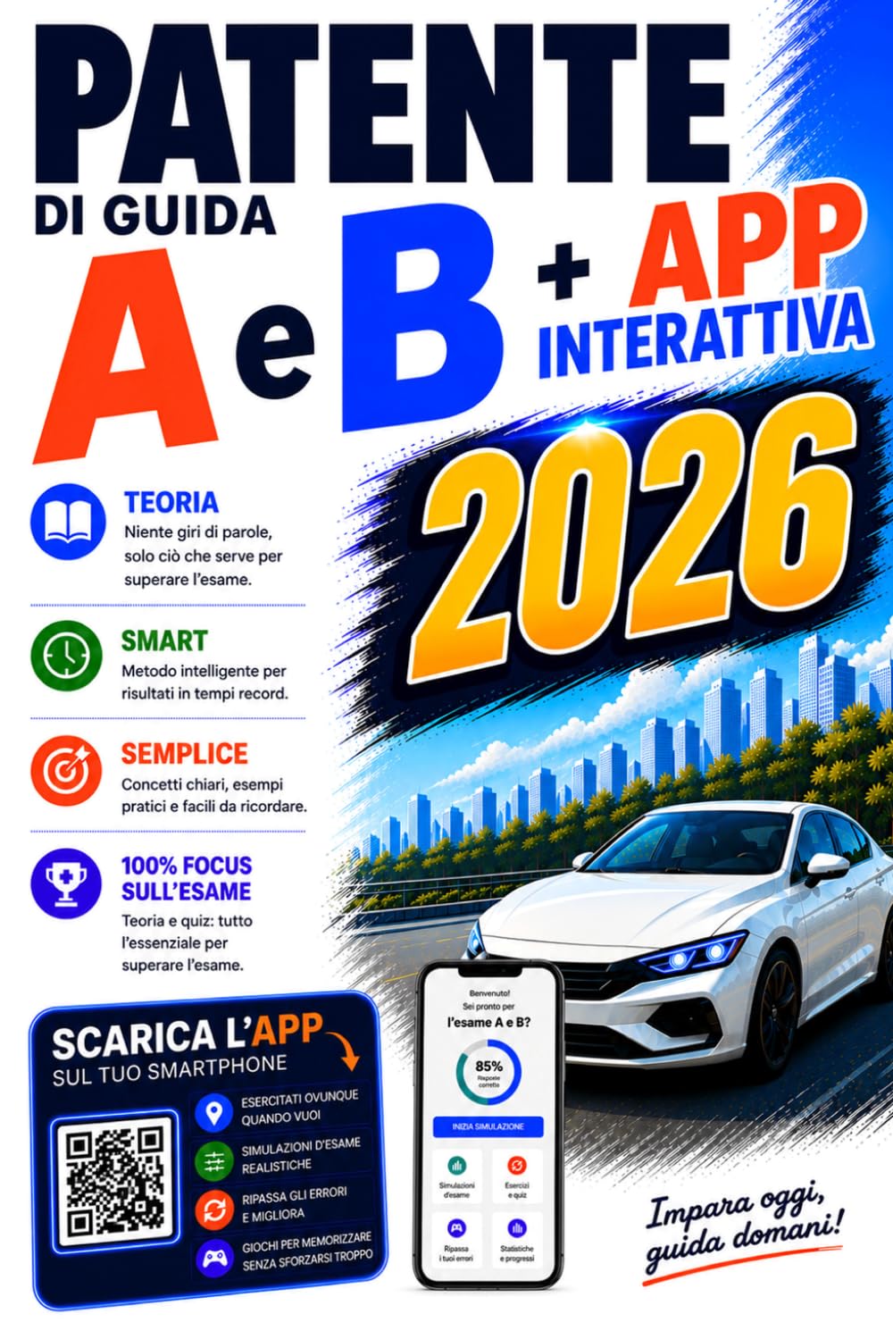 Patente A e B con APP Interattiva: Teoria semplice e sintetica, scarica l’app con esercizi interattivi e simulazioni d’esame.