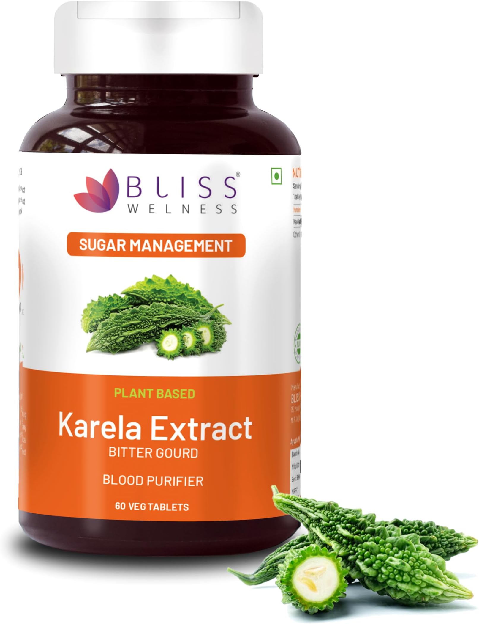 Bliss Welness Karela Extract | Blood Purifier Skin Glow | Pure Karela Extract (Bitter Melon) 1000 mg | Metabolic Welness Blood Sugar Management Ayurvedic Health Supplement - 60 Veg Tablets