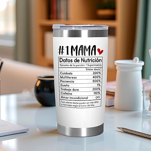 Miniatura 6 de TEEZWONDER Regalos de cumpleaños de Navidad para mamá de hija e hijo, vaso de acero inoxidable de 20 onzas con tapa, regalos de cumpleaños para mamá