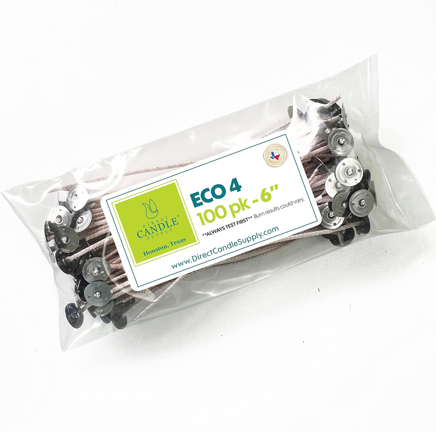 ECO 14 Wicks for Candle Making, 6 inch Pre-Waxed Wicks for Soy Candles with Base 100pk