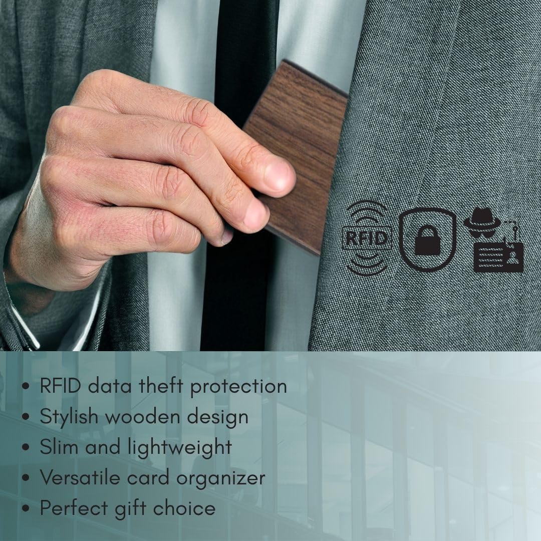 Nuvault Wallet - Slim Minimalist Compact Wallet Card Holder, Aluminum frame + Wood, RFID Protected Front Pocket Wallets, Holds 7 cards with Automatic Ejector, Secure Stylish Gift Accessory for Men