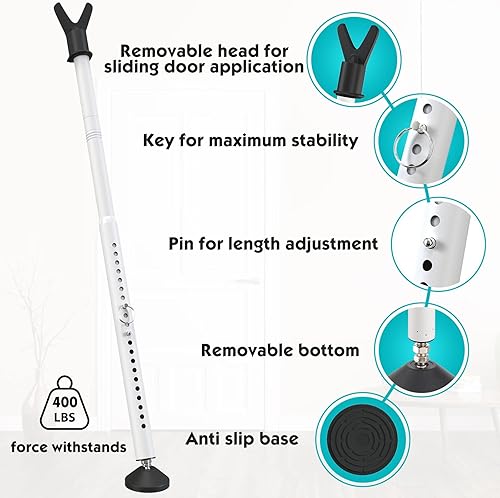 Miniatura 4 de Barra de seguridad para puerta, barra de bloqueo de puerta corredera con bloqueo antielevación, barra de seguridad ajustable para puerta corredera