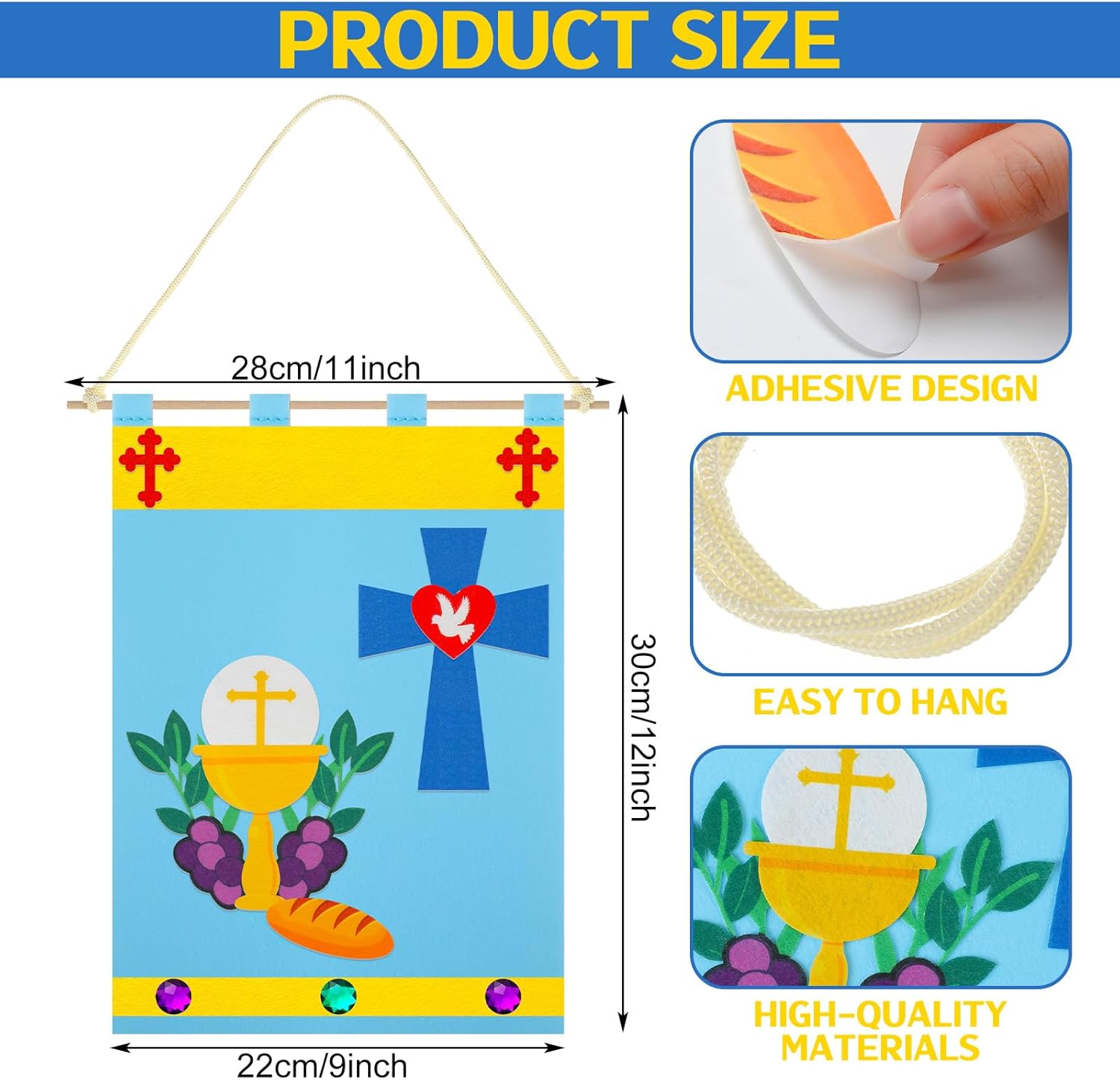 Mindsoft 12 Set First Communion Banner Craft Kit Felt Holy 1st Communion Banner Church and Sunday School Crafts for Kids DIY Craft Supplies Decor, 9 x 12 Inches (Classic Style)