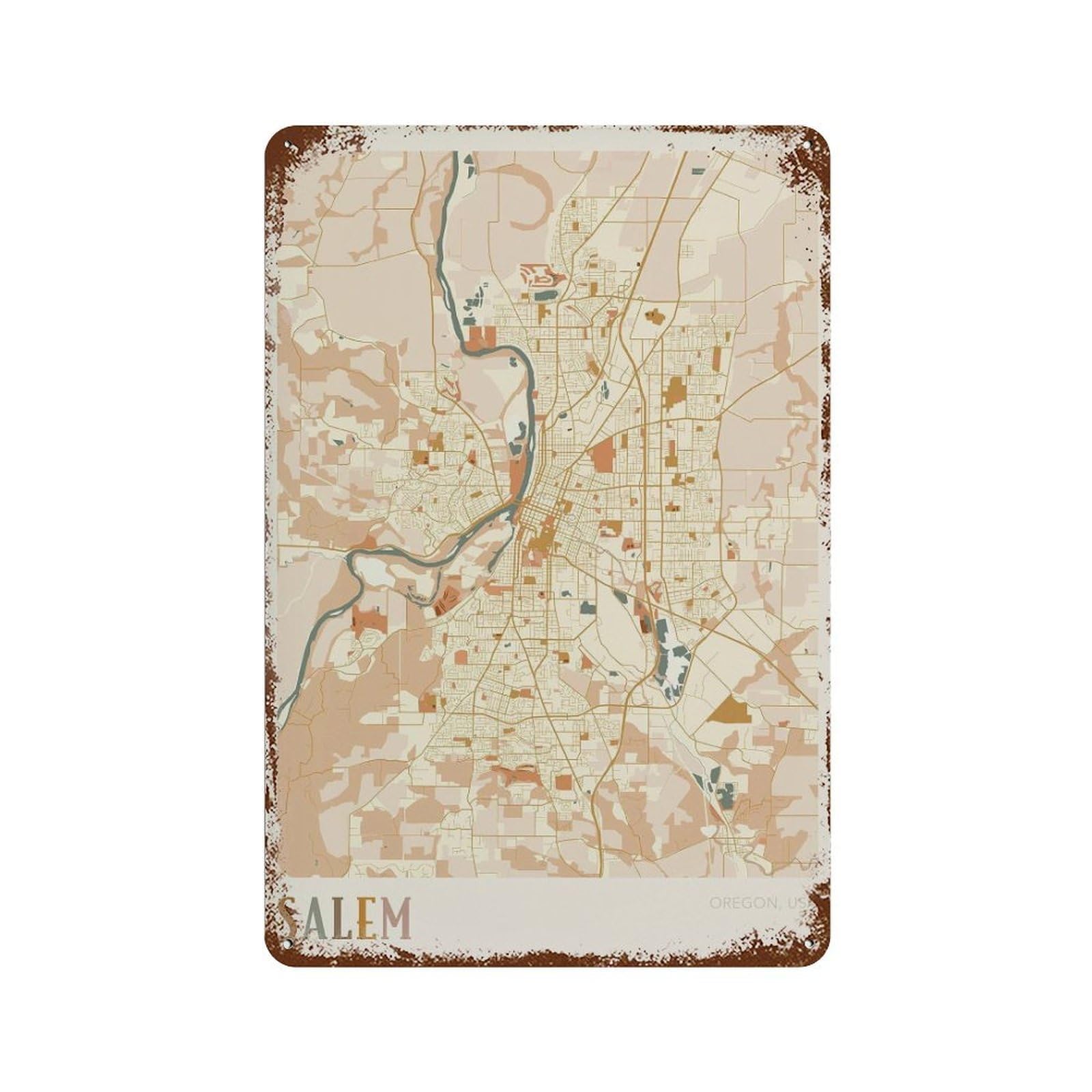 xiaoxiaoshen Salem Map Oregon Travel Gift Boho Wall Decor Art Metal Tin Poster Modern Home Decor Art Home Bar Shop Decorations Vintage Sign 30x20cm