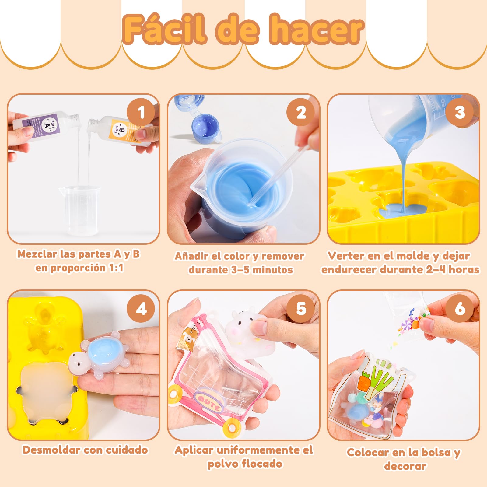 VBACALA 24 piezas Taba Squishy Kit DIY con 6 Taba Squishy Animales,100g de Silicona AB Mezcla 1:1 Crea Gatitos,Hámsters,Perros,Tortugas,Patos,Pandas Squishy,Regalo DIY Antiestrés para Niños y Adultos