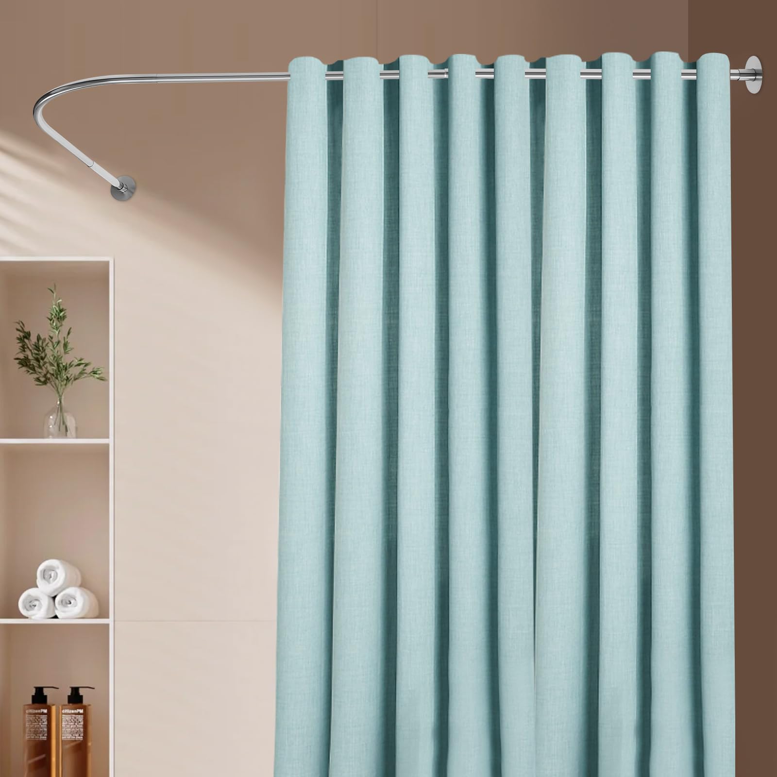 Tringle À Rideau De Douche 72-95x90-130cm Barre De Rideau De Douche Extensible Tringle À Douche Pour Salle De Bain Baignoire