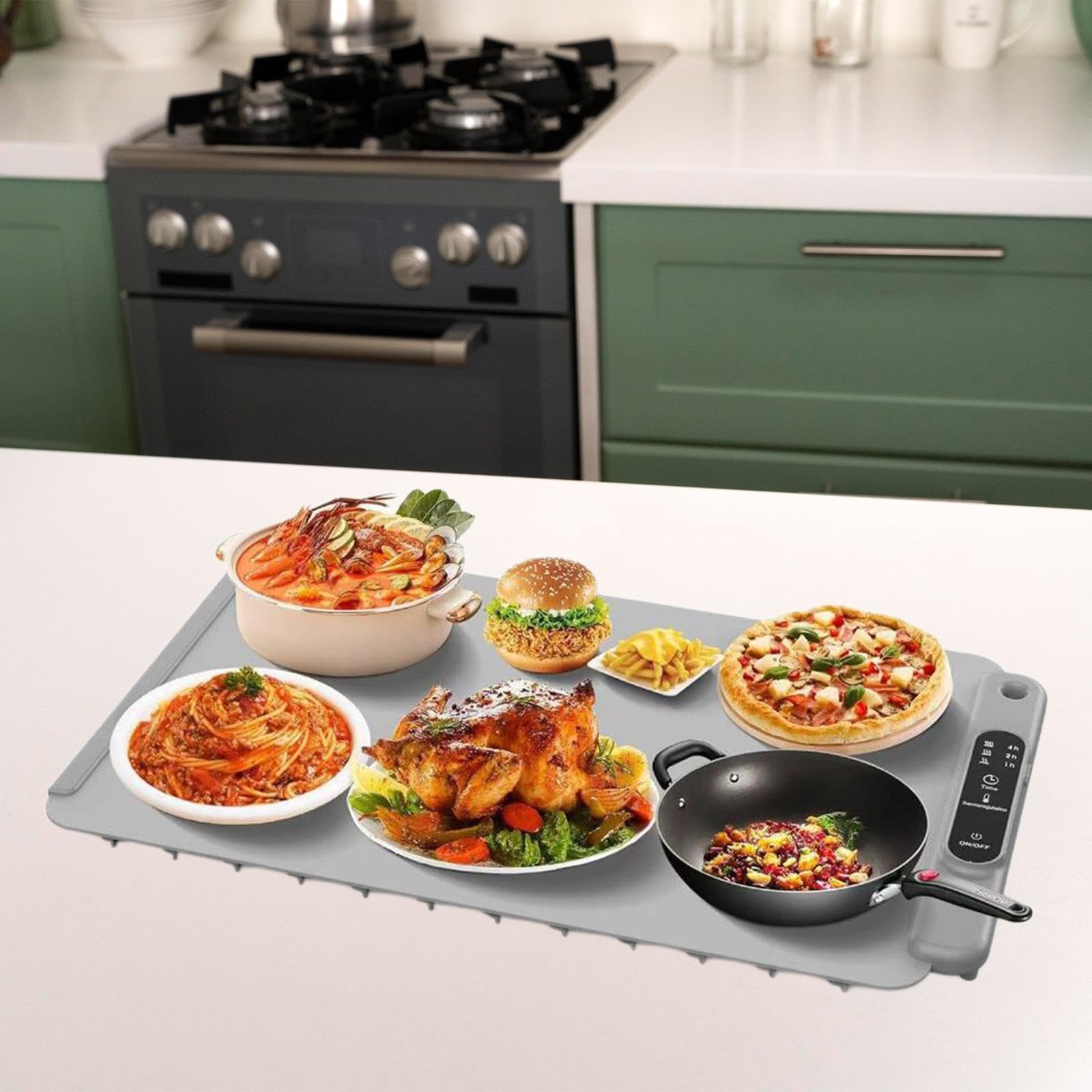 Bandeja Calefactora Eléctrica para Alimentos Alfombrilla Caliente de Silicona Flexible Control de Temperatura Ajustable Calienta Platos Portátil Fácil, Gris, Individual