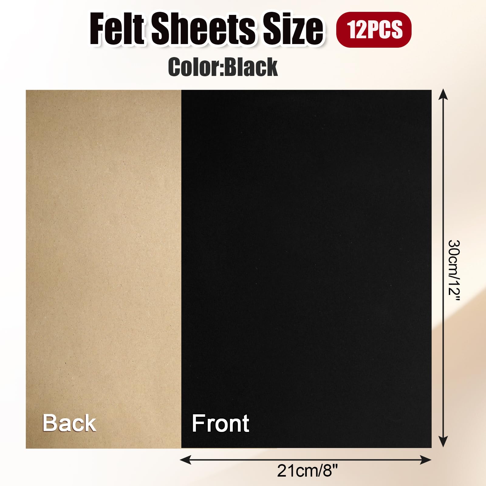 Biaungdo 12 Pcs Self Adhesive Felt Sheets, Black Felt Sheet with Adhesive Backing, 8 x 12 Inch Felts Fabric Peel and Stick Felts Liners for Arts Crafts Drawer Jewelry Box(A4 Size)