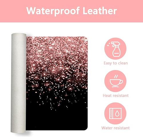 Miniatura 4 de Britimes Alfombrilla de Escritorio Rosa Oro Rosa Dorado Negro Antideslizante de Cuero PU Grande para Teclado y Ratón Accesorios de Escritorio de oro