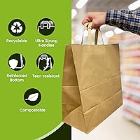 Vista 4 de Reli. Bolsas de papel para comestibles con asas (100 unidades, a granel) (12 x 7 x 14 pulgadas), bolsas de papel grandes con asas, base resistente