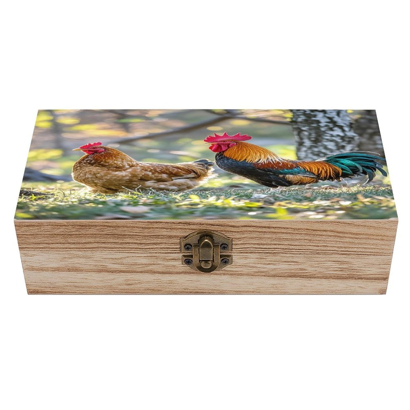 asbwuo Beautiful Rooster Hen Wood Keepsake Box Wooden Box with Hinged Lid