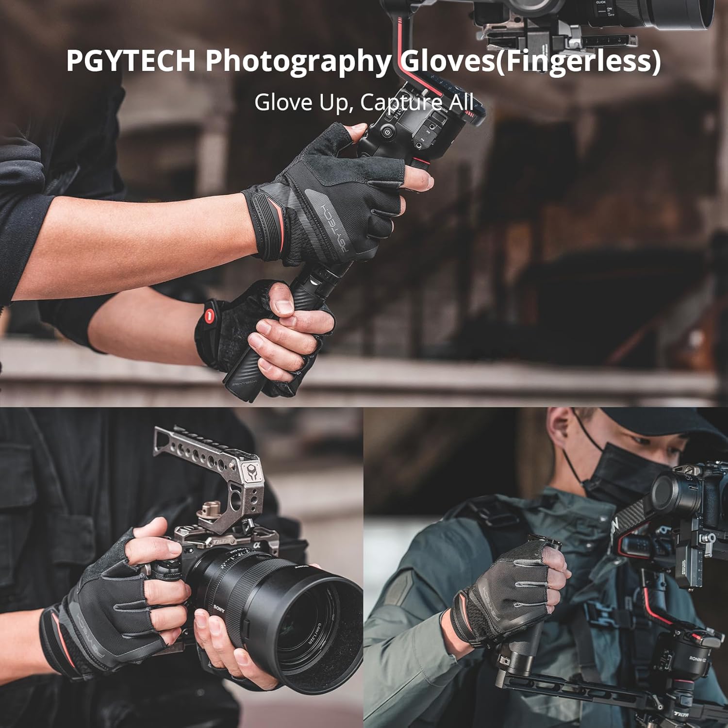 PGYTECH Anti-Slip Exercise Gloves for Photographers and Cycling - Leather Workout Gloves for Men and Women