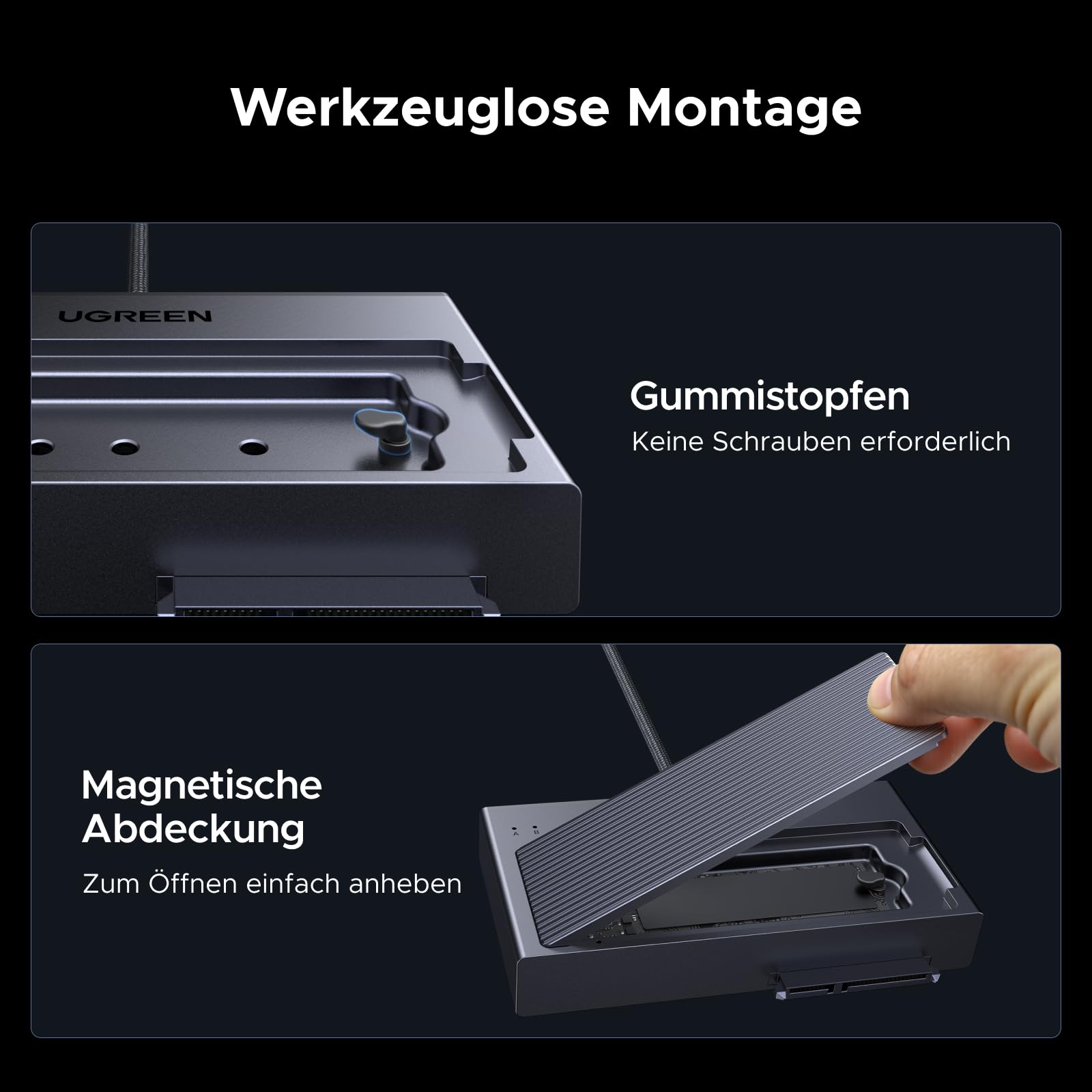 UGREEN 2 in 1 M.2 NVMe SATA USB Adapter, 10Gbps Festplatten Adapter für M.2 NVMe SSDs und 2,5/3,5 Zoll SATA HDD & SSD, Festplatten Dockingstation kompatibel mit Windows, MacOS, Linux(Werkzeuglos)