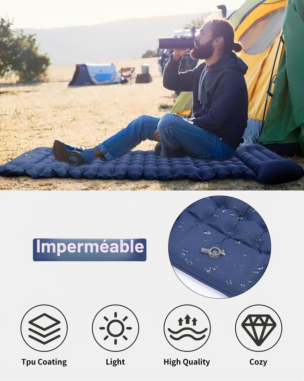 Zawaer Matelas De Camping, Autogonflant, Coussin D'air Ultraléger, Gonflable Avec Pompe à Pied, Pour Randonnée, Tapis De Sol Camping, Couchage, Pour Voyage.