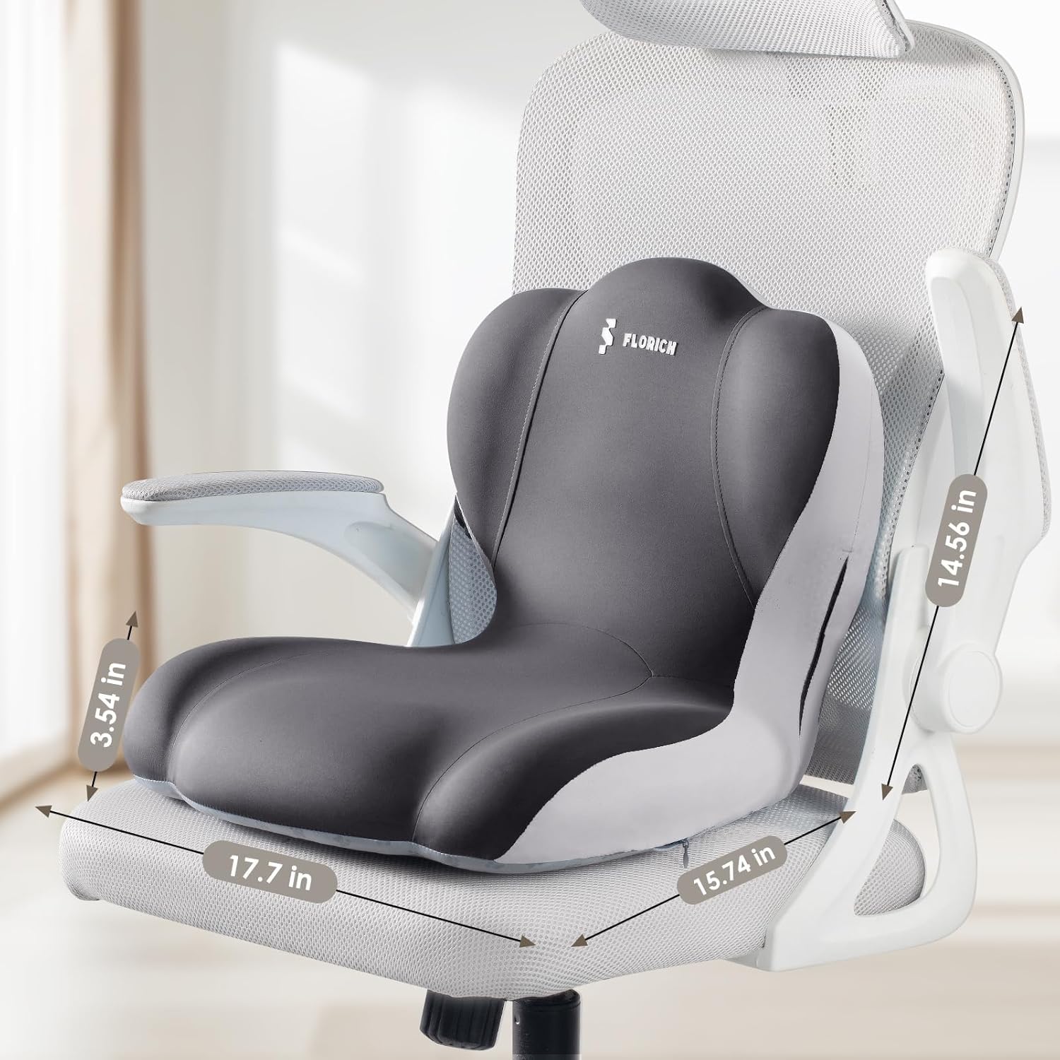 FLORICH Cuscino per Sedile Memory Foam Cuscino Lombare Sedia, Cuscino Ergonomico per Sedili di Auto, Sedie da Ufficio, Sedie a Rotelle, Grigio02