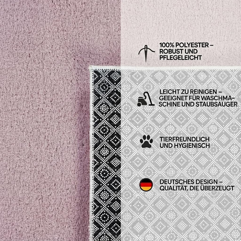 Jimri Flauschiger Teppich Läufer - Hochwertiger Kurzflor für Zuhause, Büro, Küche, Eingang, Flur, Wohnzimmer - Maschinenwaschbar - Rutschfester Teppich Waschbar - 60x110 cm - Rosa