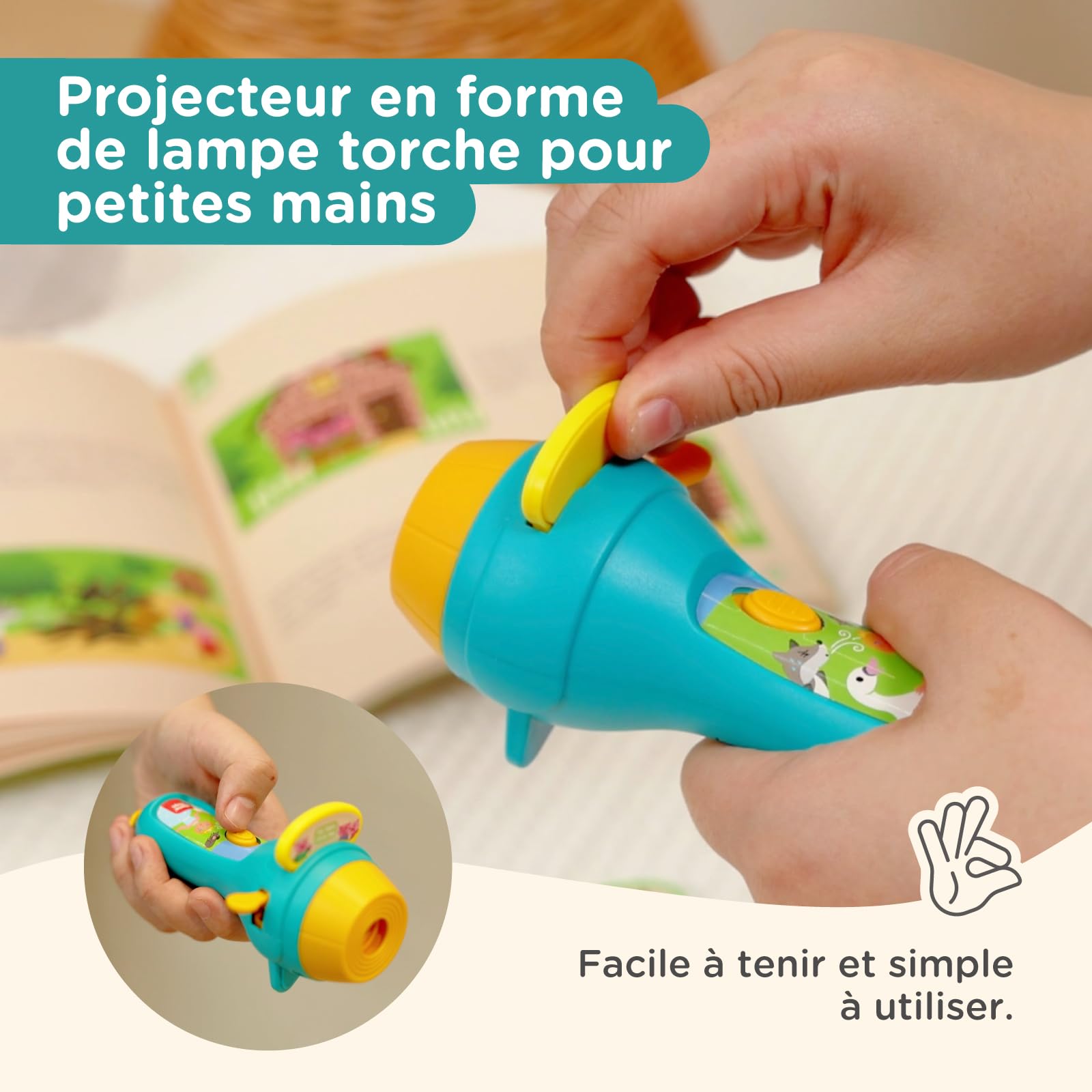 Nene Toys Livre de Contes avec Projecteur Lampe Torche & Marionnettes d’Ombres pour Enfants dès 3 Ans – 4 Histoires Classiques en 5 Langues, Coffret d’Histoires du Soir