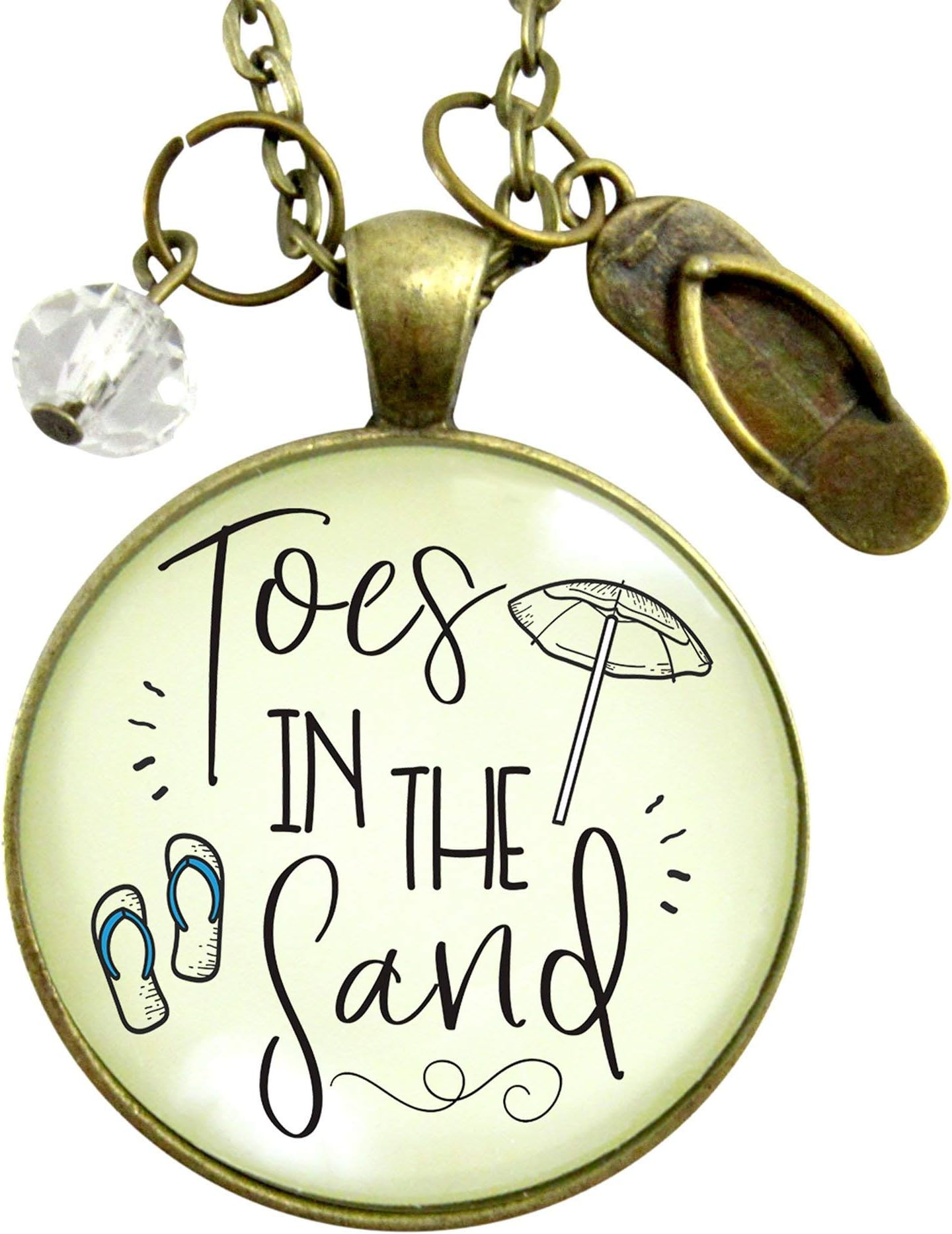 Gutsy Goodness 24" Toes in Sand Ocean Beach Necklace Nautical Quote Flip Flop Jewelry