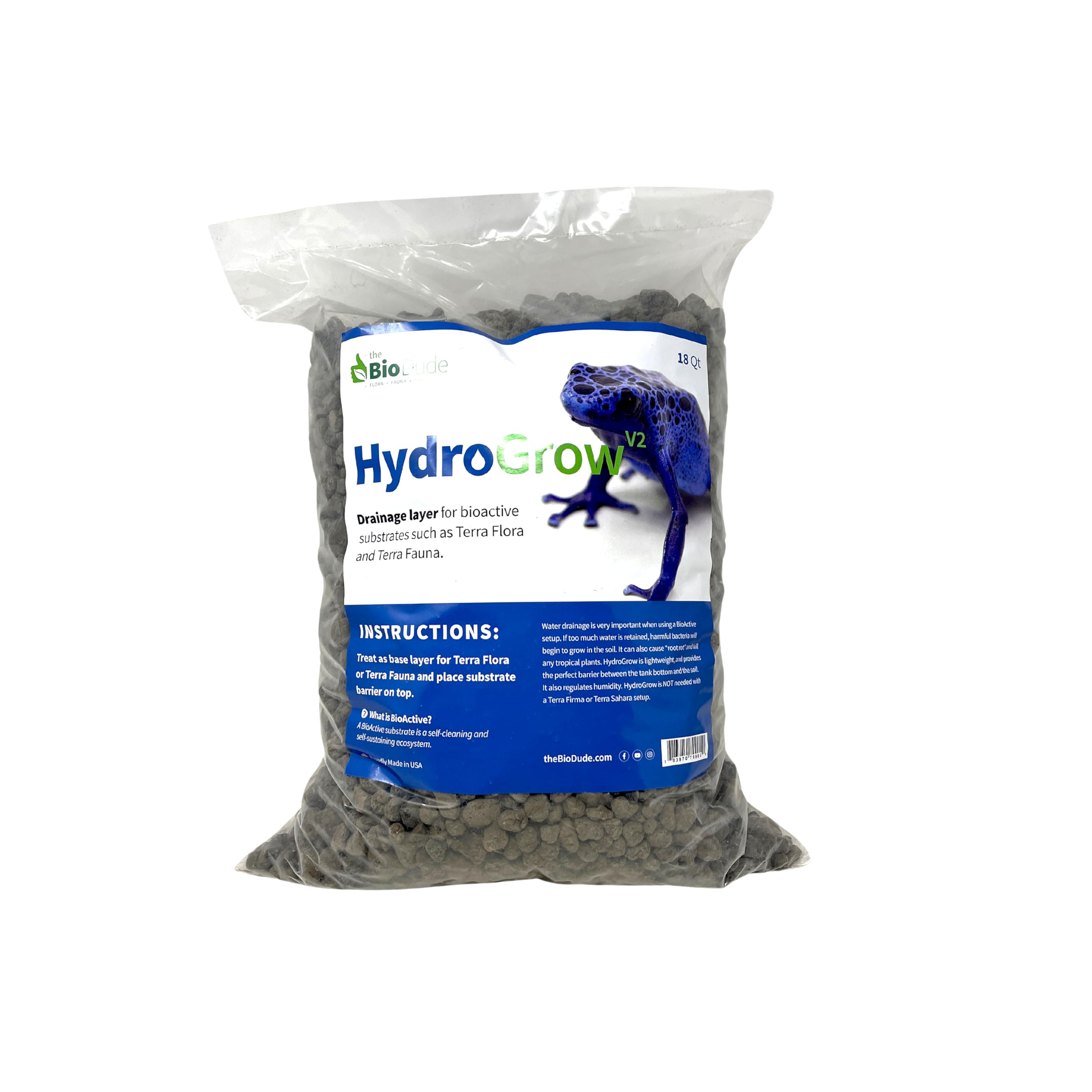 The Bio Dude HydroGrow V2 18 quarts Drainage Layer for Tropical bioactive terrariums, Reptile habitats, hydroponics, aquaculture and Soil Aeration