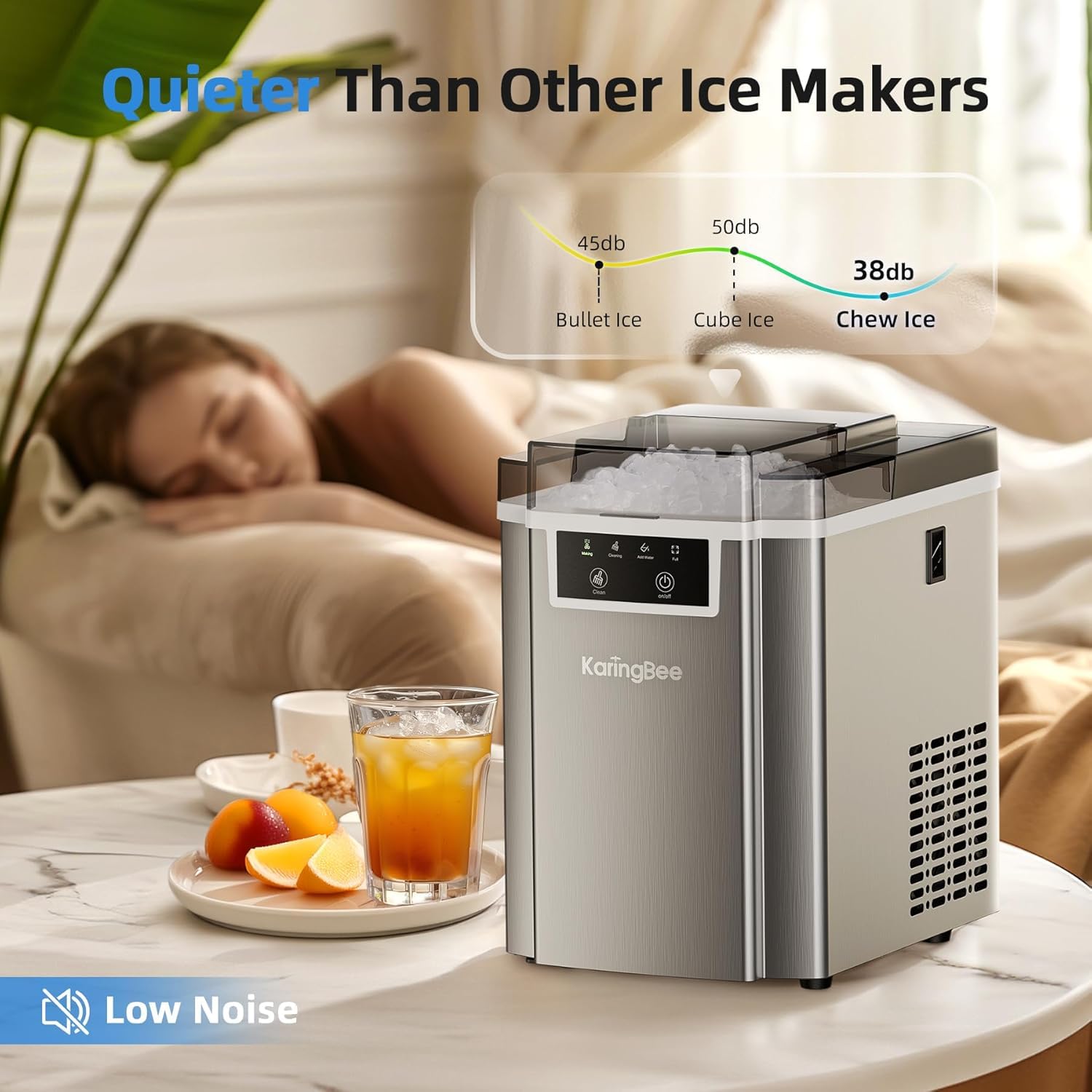 Karingbee Nugget Ice Maker For Countertop – 45 Lbs/Day Chewable Pebble Ice In 5 Mins, Self-Cleaning Sonic Ice Machine With Stainless Steel Housing – Ideal For Home, Kitchen, Office & Bar on Fridge.com - View 4