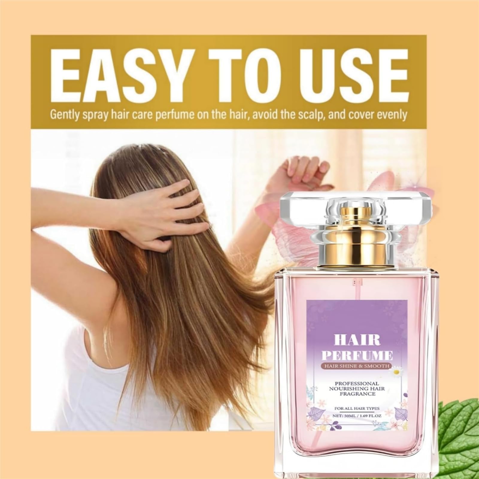 Parfum capillaire pour femme Durée longue, phéromones pour cheveux secs et abîmés Huiles essentielles Brume capillaire anti-frisottis nourrissant (1 pièce)
