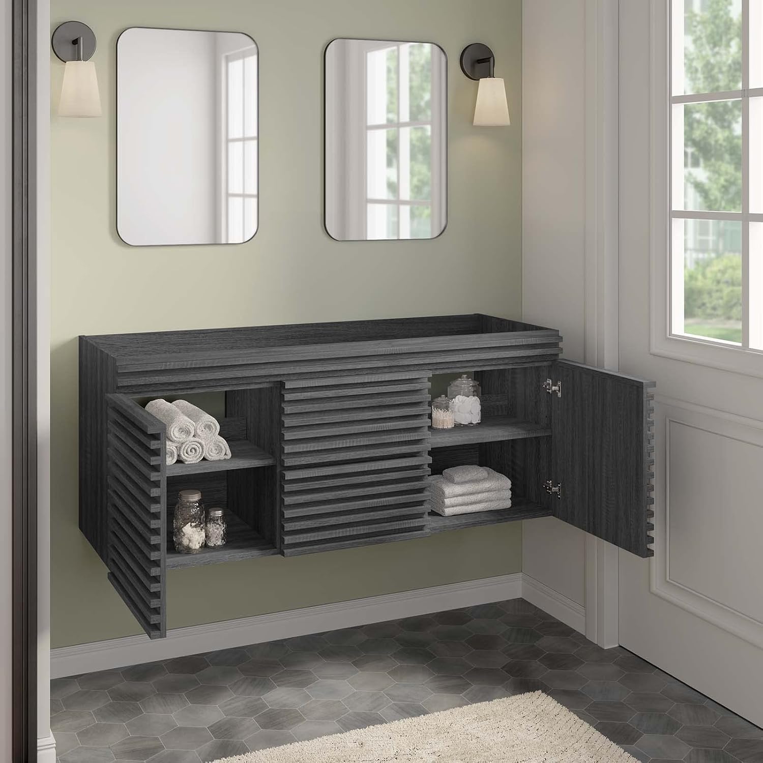 Modway Render 48" Double Sink Compatible (Not Included) Bathroom Vanity Cabinet in Charcoal