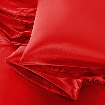 Aormenzy Red Satin Pillowcase for Hair, Standard Size Set of 2