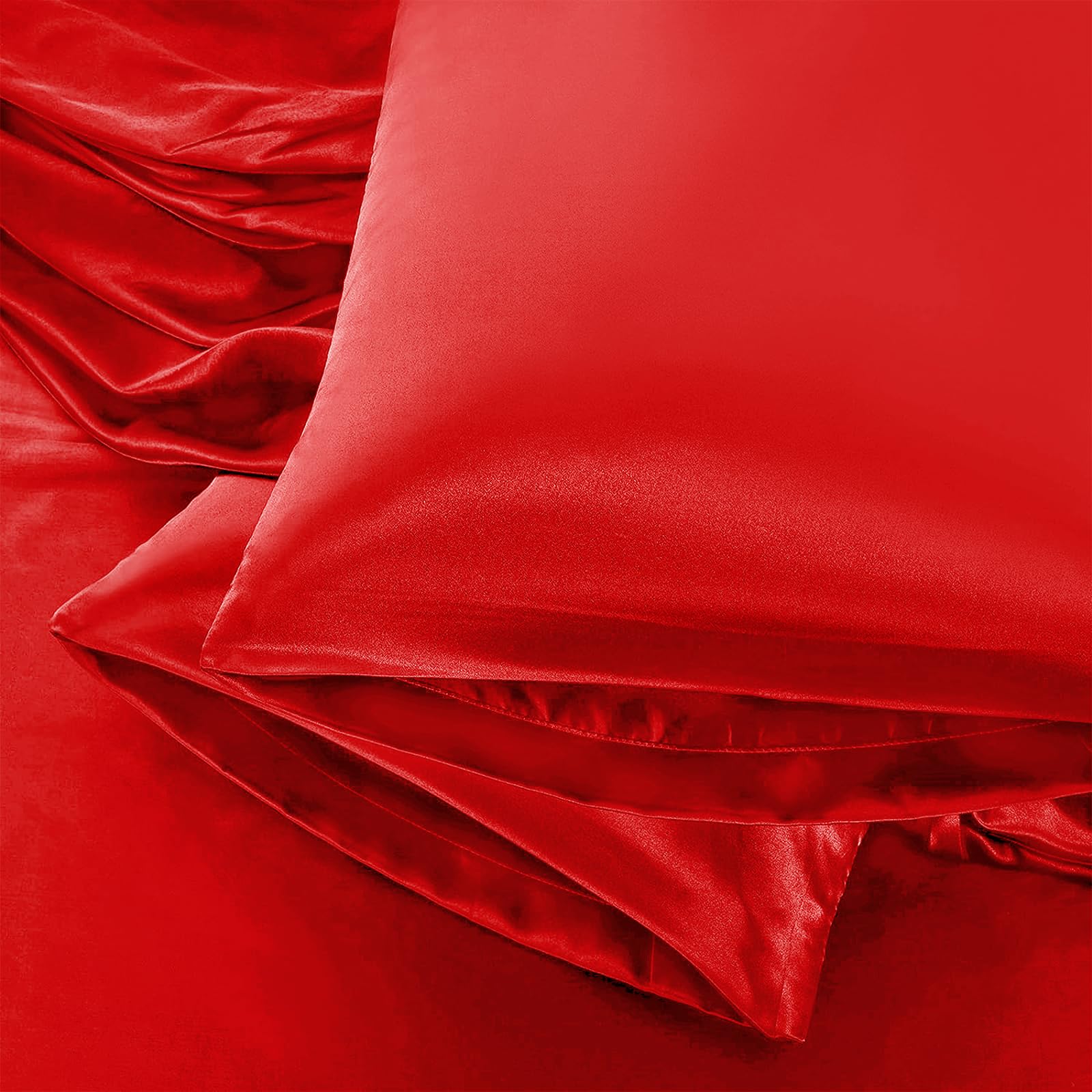 Aormenzy Red Satin Pillowcase for Hair, Queen Size Set of 2