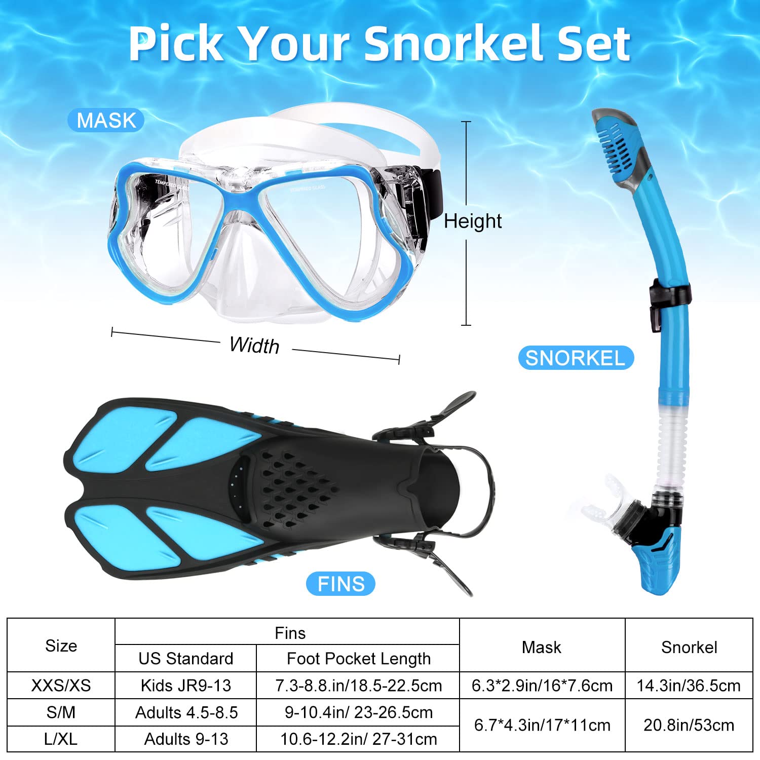 Snorkeling Gear for Adults with Fins, Zenoplige Snorkel Mask Flippers ...