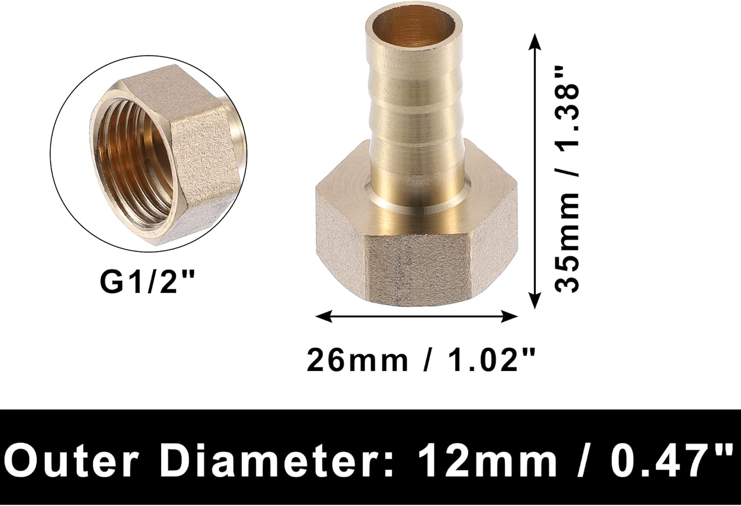 X AUTOHAUX 2 Pcs 12mm Outer Diameter Barbed to 1/2" BSP Hose Barb Tail Female Thread Adapter Brass Hose Socket Compression Fittings