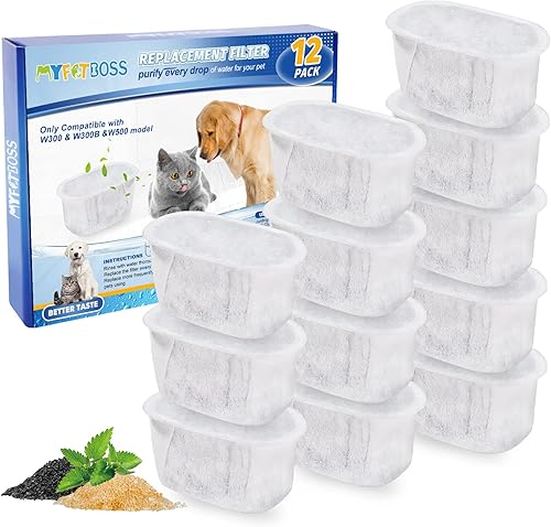 Paquete de 6 filtros de fuente de agua para gatos W300 y W300 B&W500, filtros para fuente automática de mascotas de 67 oz/2 L y 118 oz/3.5 L