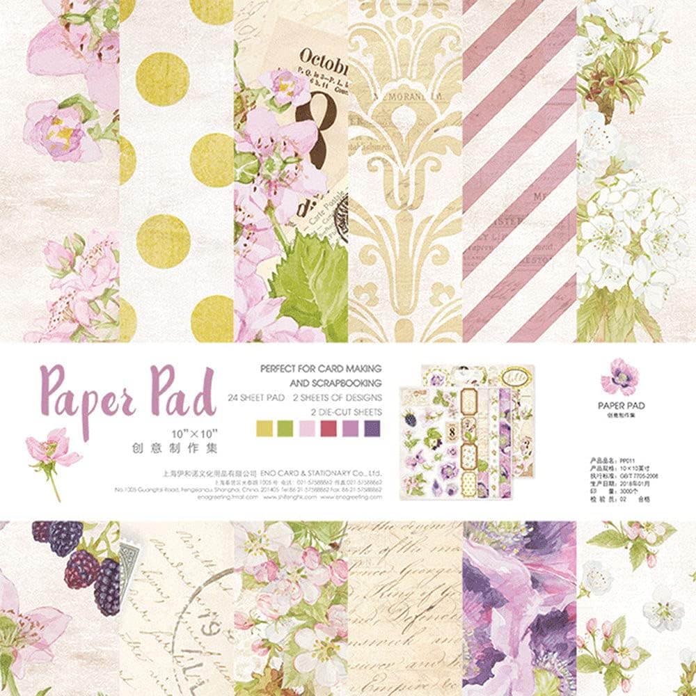 Huralona Vintage Scrapbooking Paper Pad 10”x10” 26 Sheets Decorative Origami Scrapbook Paper Pack Journaling Paper Supplies Patterned Cardstock for Craft Gift Wrapping Photo Album (PS016)