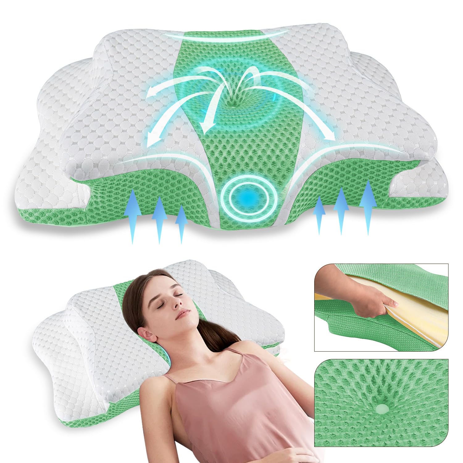 Pain Relief Cervical Pillow for Neck Support,Adjustable Ergonomic Pillow Cozy Sleeping,Odorless Orthopedic Memory Foam Pillows,Contour Bed Pillow for Side Back Stomach Sleeper
