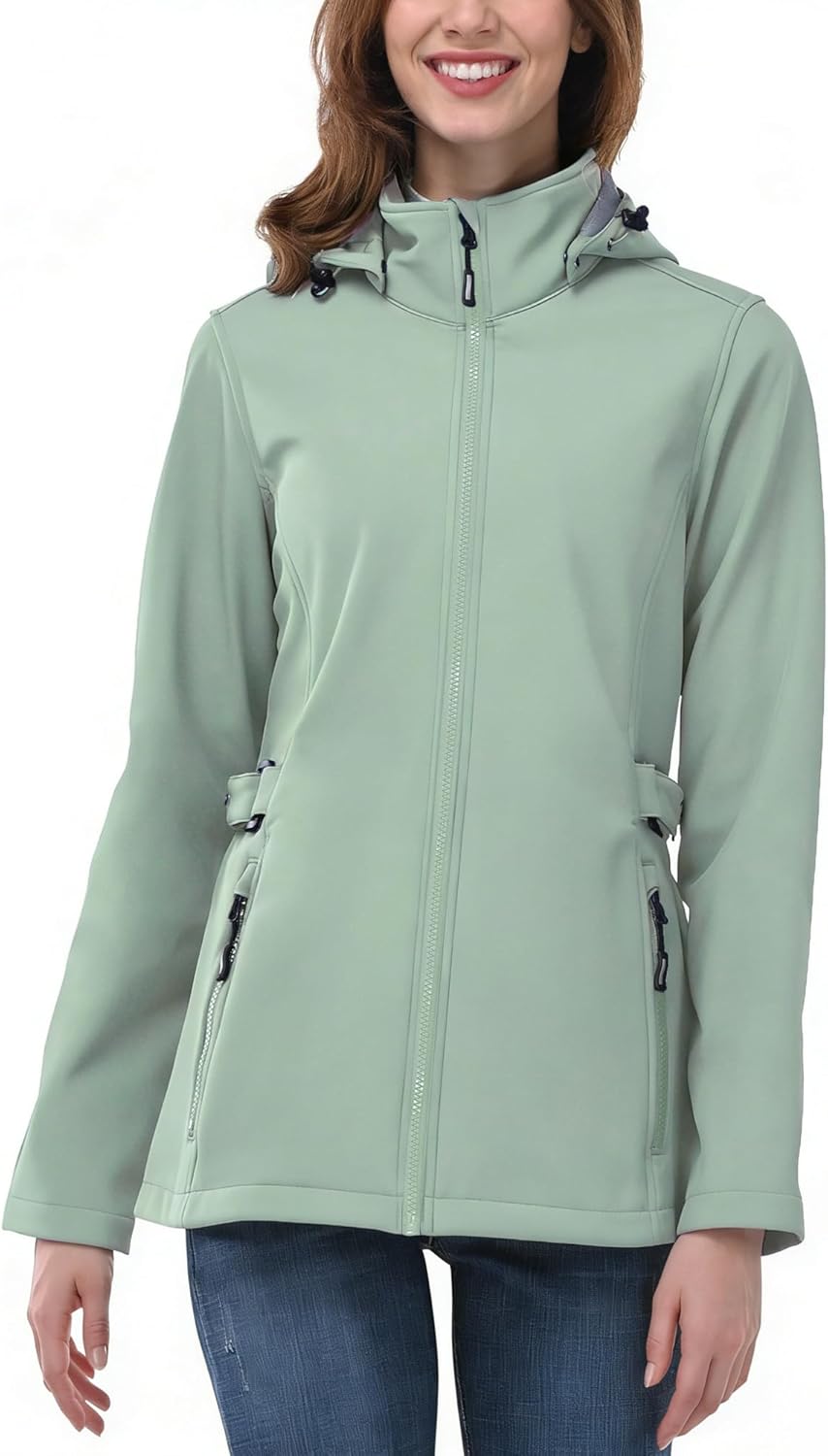 Outdoor Ventures Women's Softshell Jacket with Removable Hood, Insulated Windbreaker Waterproof Warm Fleece Lined Coat