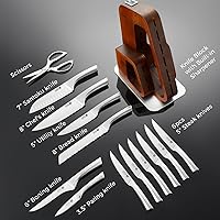 Vista 5 de KINGSTONE Kitchen Knife Set with Block,14 Pcs German Stainless Steel Knife Set with Built-in Sharpener, Dishwasher Safe Knife Block Set
