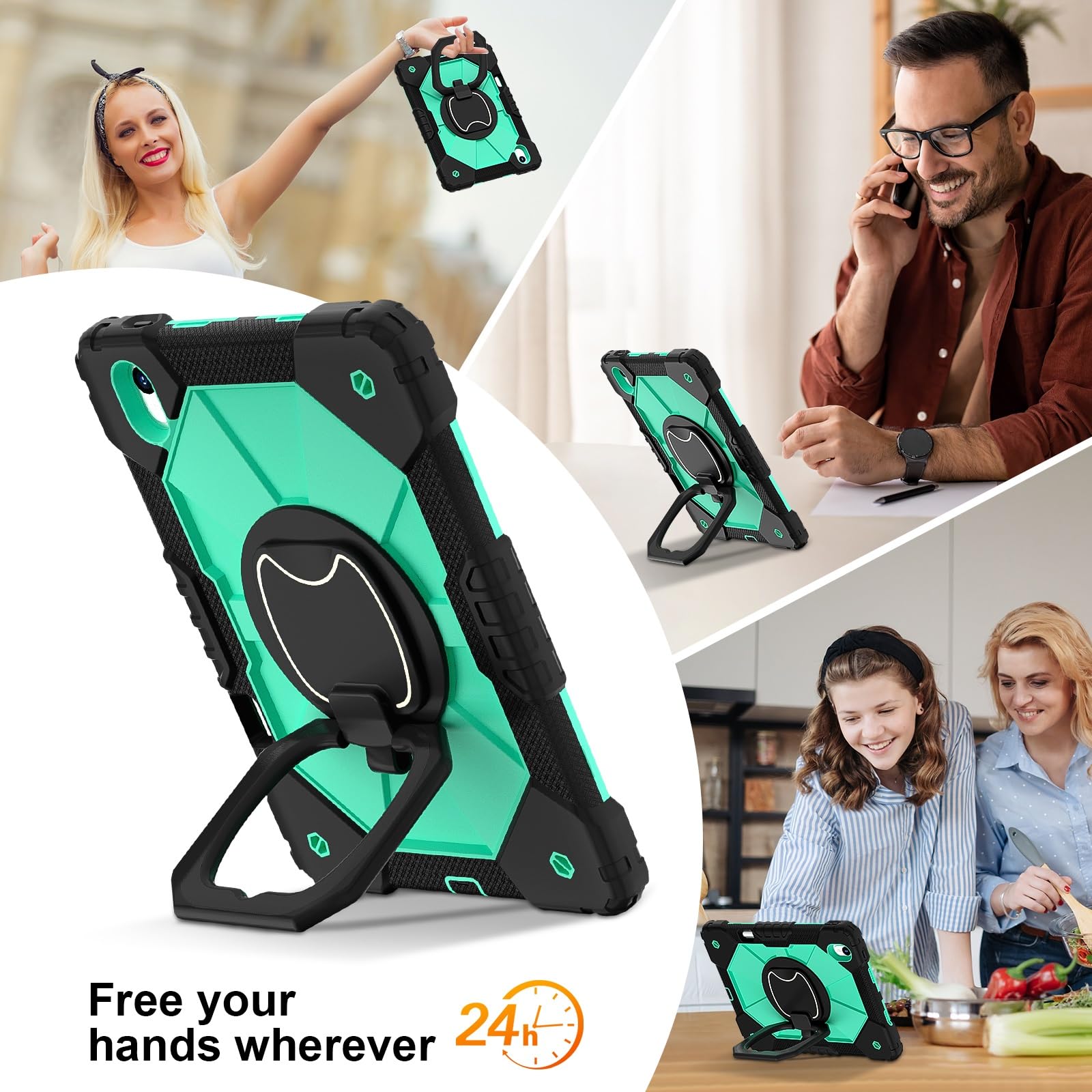 Etui na tablet Etui kompatybilne z Huawei Matepad Air/MatePad 11.5 2023 Wydane solidne, odporne na wstrząsy etui, ochronne W 360 obrotowa podpórka + pasek rękę + ramię(Black+Green)