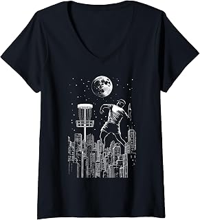 Womens Disc Golf Player Moonshot Funny Urban City Moon Stars V-Neck T-Shirt