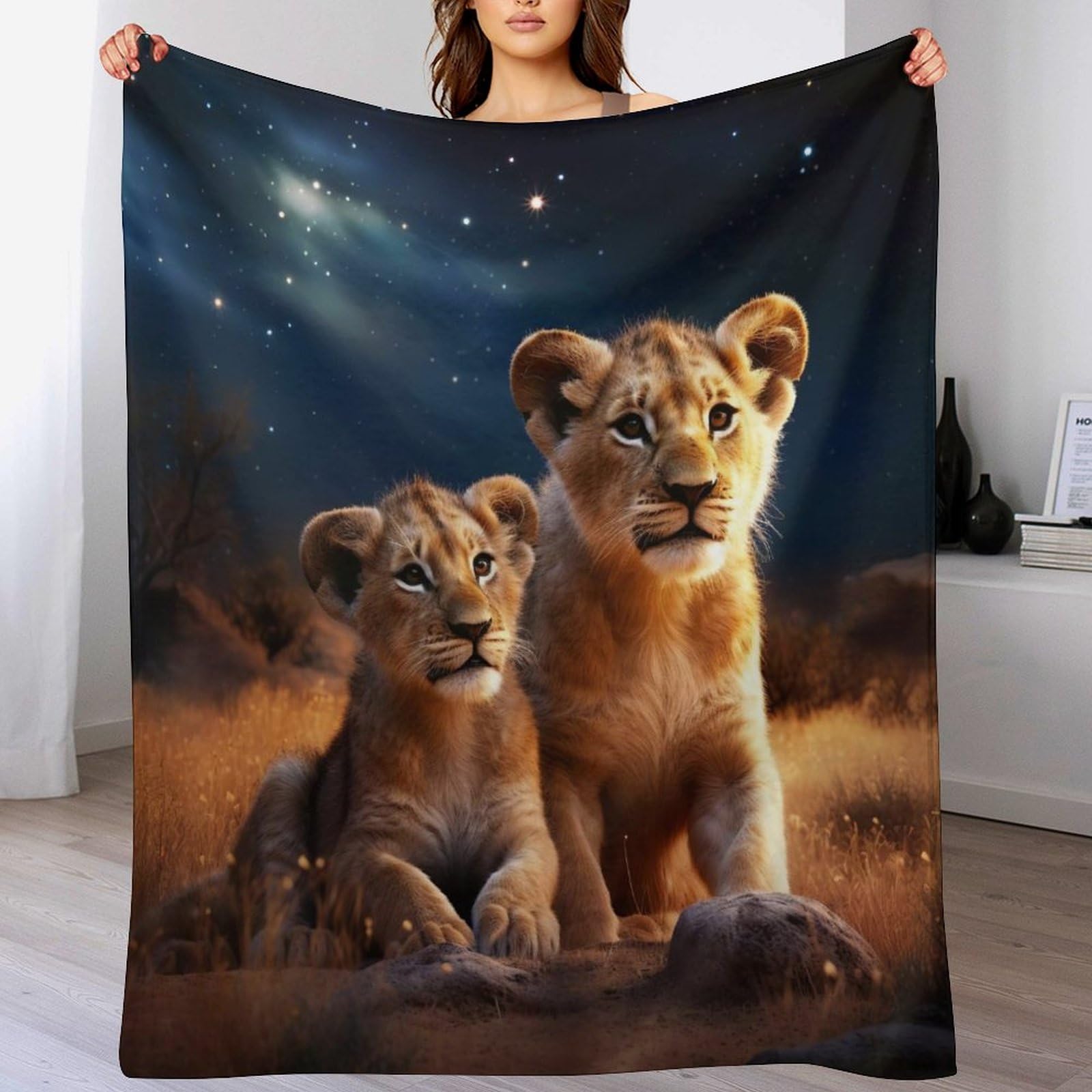 Couverture plaid lion en flanelle pour stopper le froid nocturne au lit