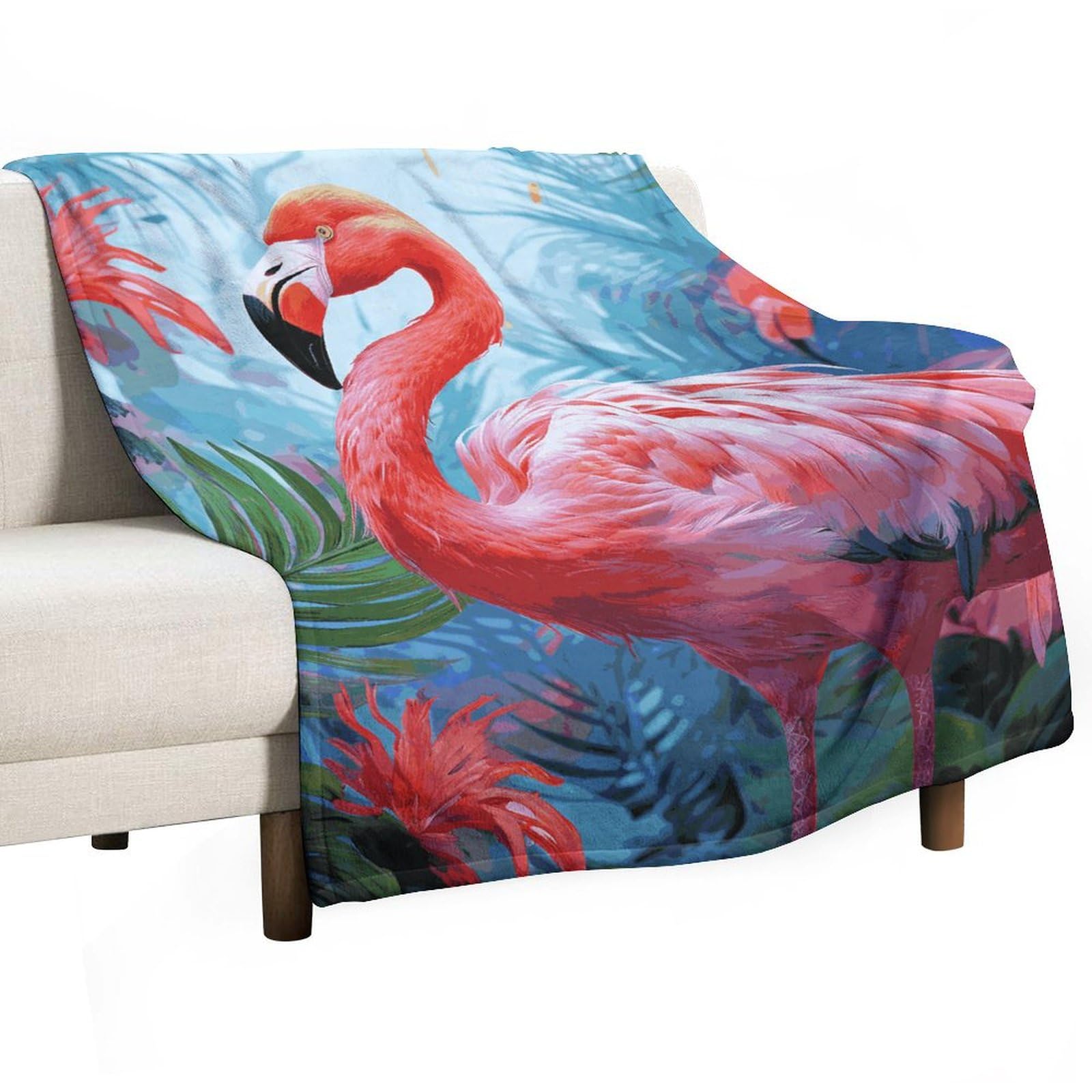 Couverture flanelle douce imprimé flamant rose thermo-régulatrice et légère