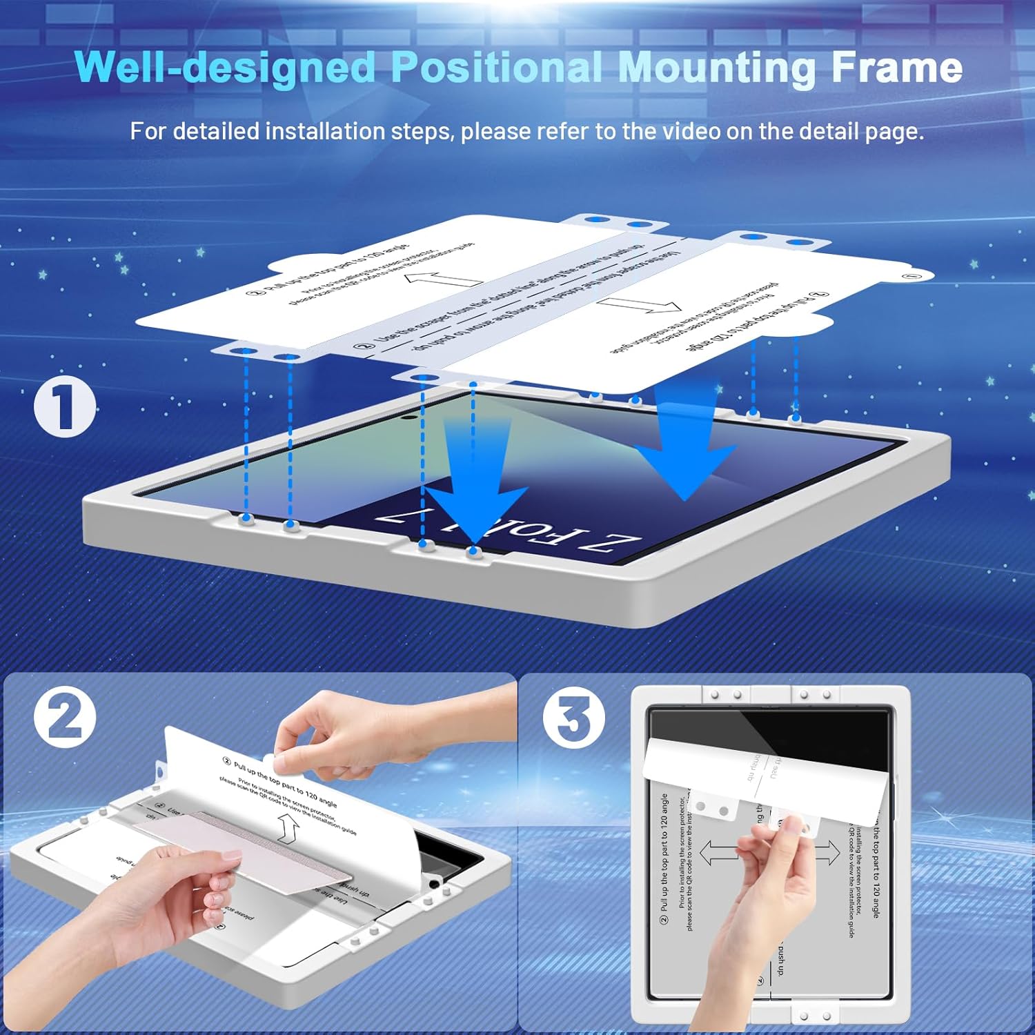 [2Set 6PCS] Screen Protector Compatible with Galaxy Z Fold 7 5G - 2 Inner TPU Film + 2 Outer Tempered Glass + 2 Camera Lens Protectors with Positional Mouting Frame, Bubble Free - Image 3