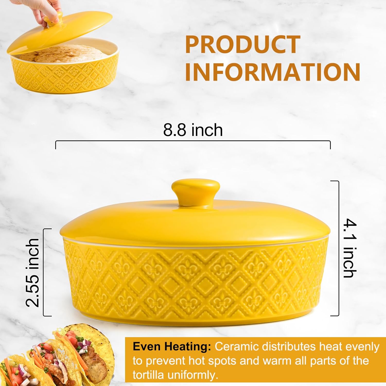 Ceramic Tortilla Holder with Lid, 8.8 inch Tortilla Warmer Server, 12oz Ramekin Dish Set of 4, Creme Brulee Ramekins with Lids